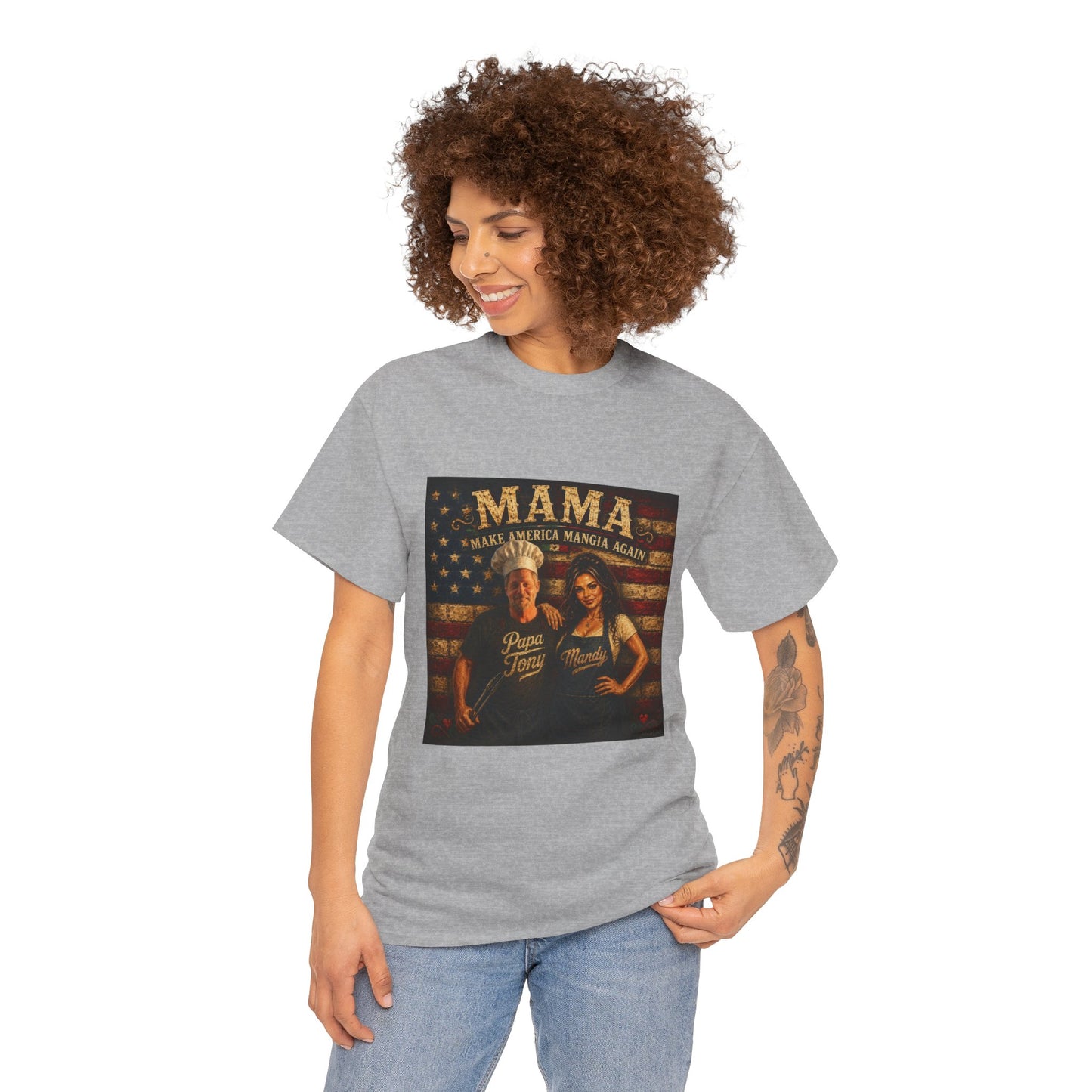 CUSTOM for MANDY—Mama Pizza Team T-Shirt — Retro American Flag Pizza Chef Graphic Tee