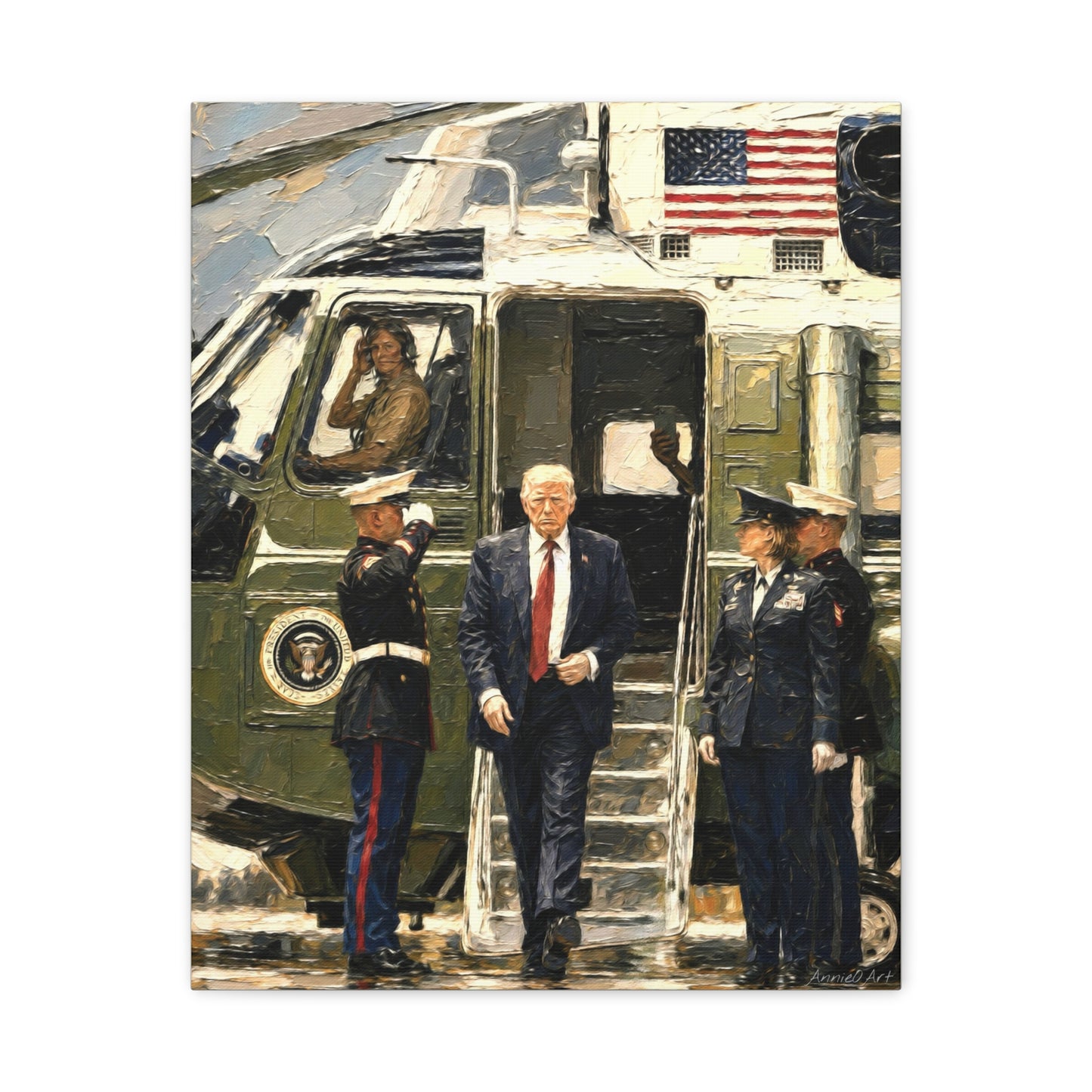 Presidential Arrival Canvas Print — Trump Disembarking Marine One, Matte Stretched Wall Art