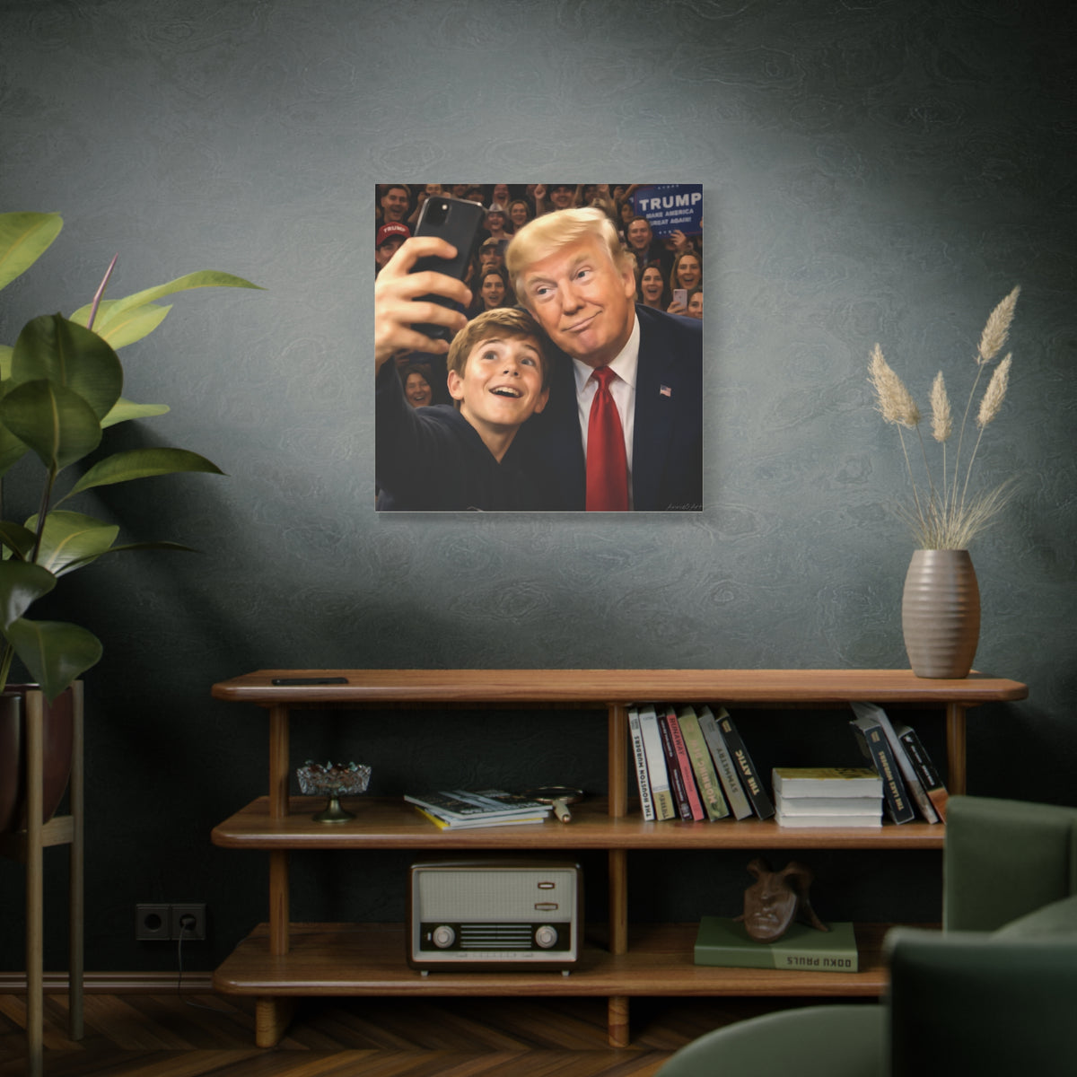Trump Rally Canvas Wall Art — President Selfie Print on Stretched Matte Canvas