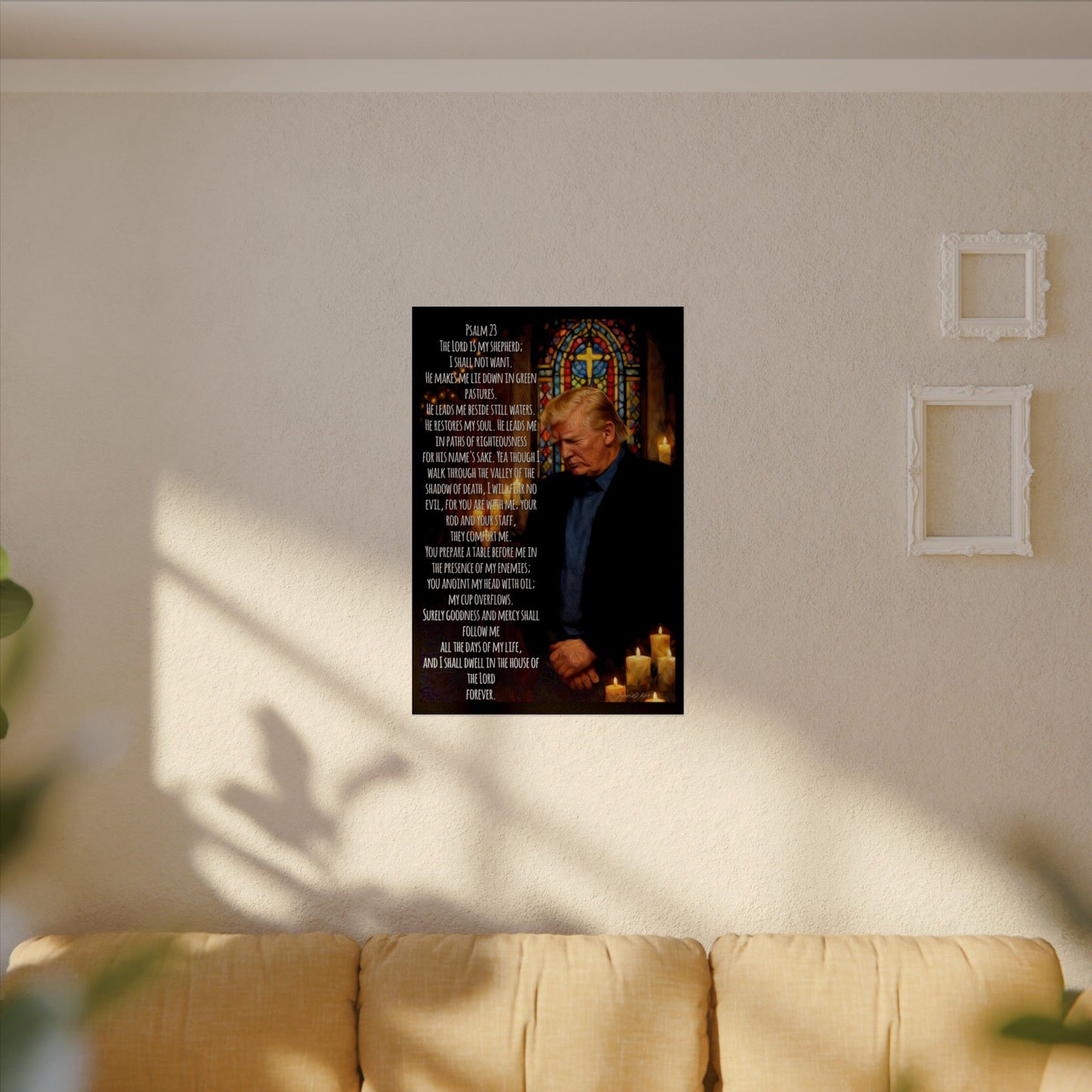 Psalm 23 Trump Poster — Textured Watercolor Matte Religious Wall Art