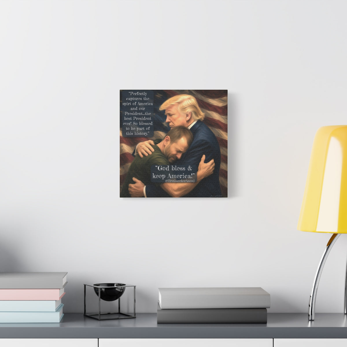 Trump Embrace Patriotic Canvas Wall Art — "God Bless & Keep America"
