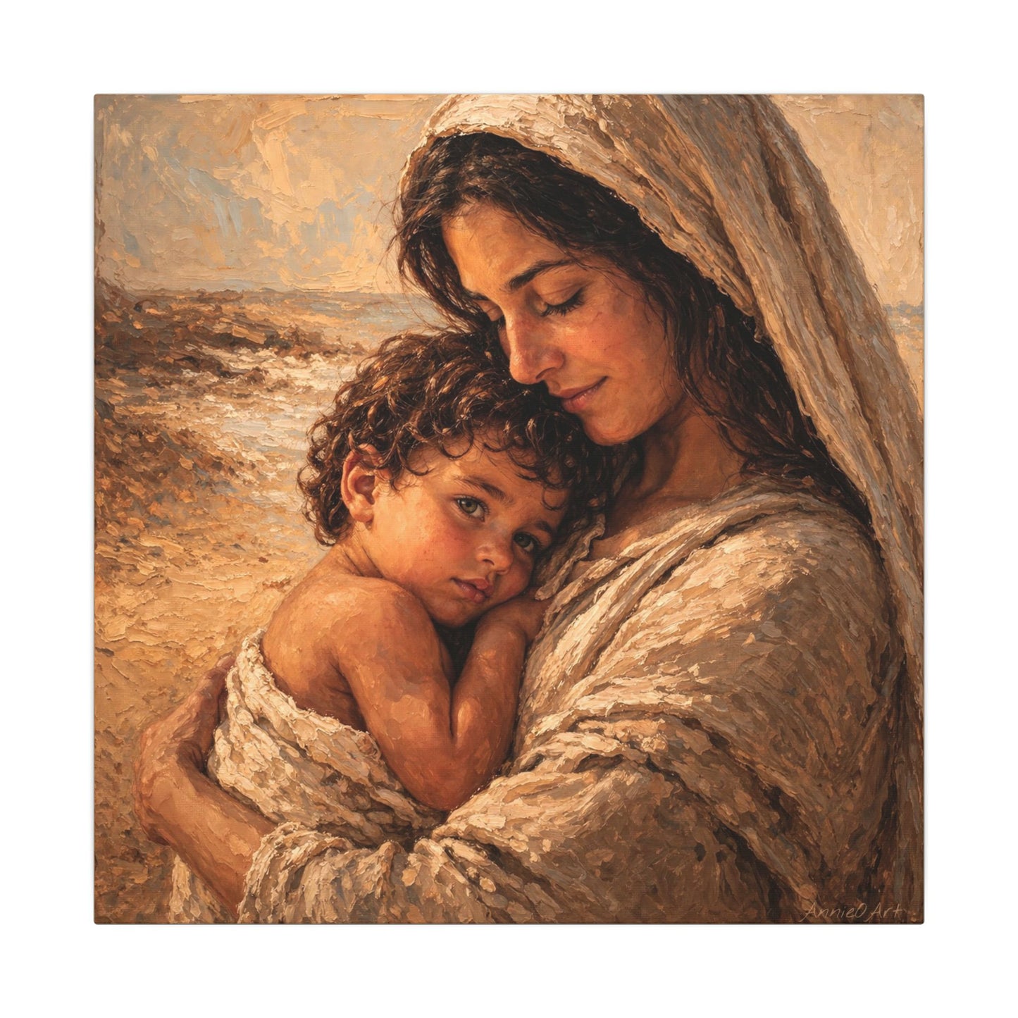 Mary and Jesus Matte Canvas Wall Art — Tender Embrace Spiritual Nursery Decor