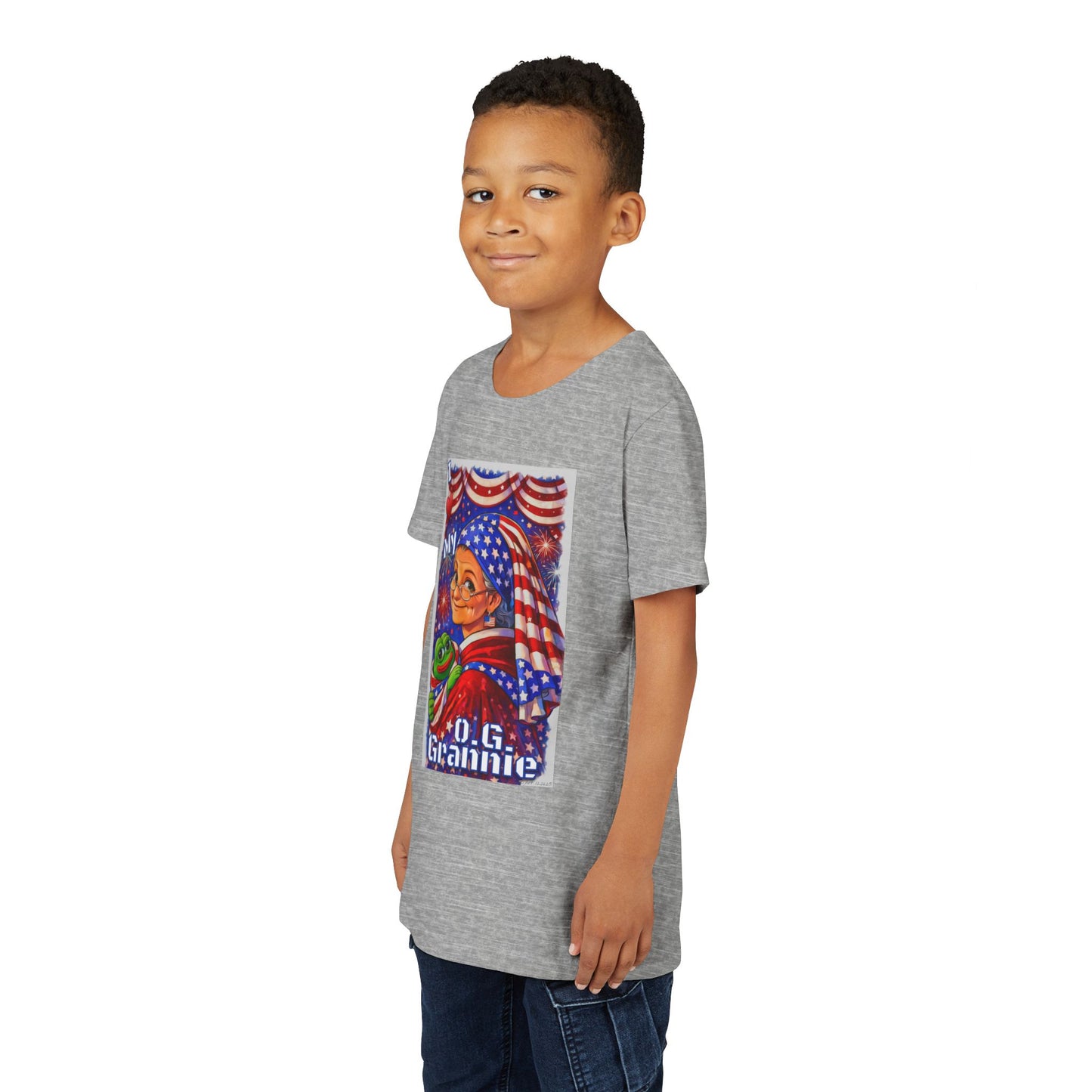 Grandma Anons & Keyboard Warriors for your Littles, “I ♥️ My O.G. Grannie" Youth T-Shirt – American Flag Grandma Design