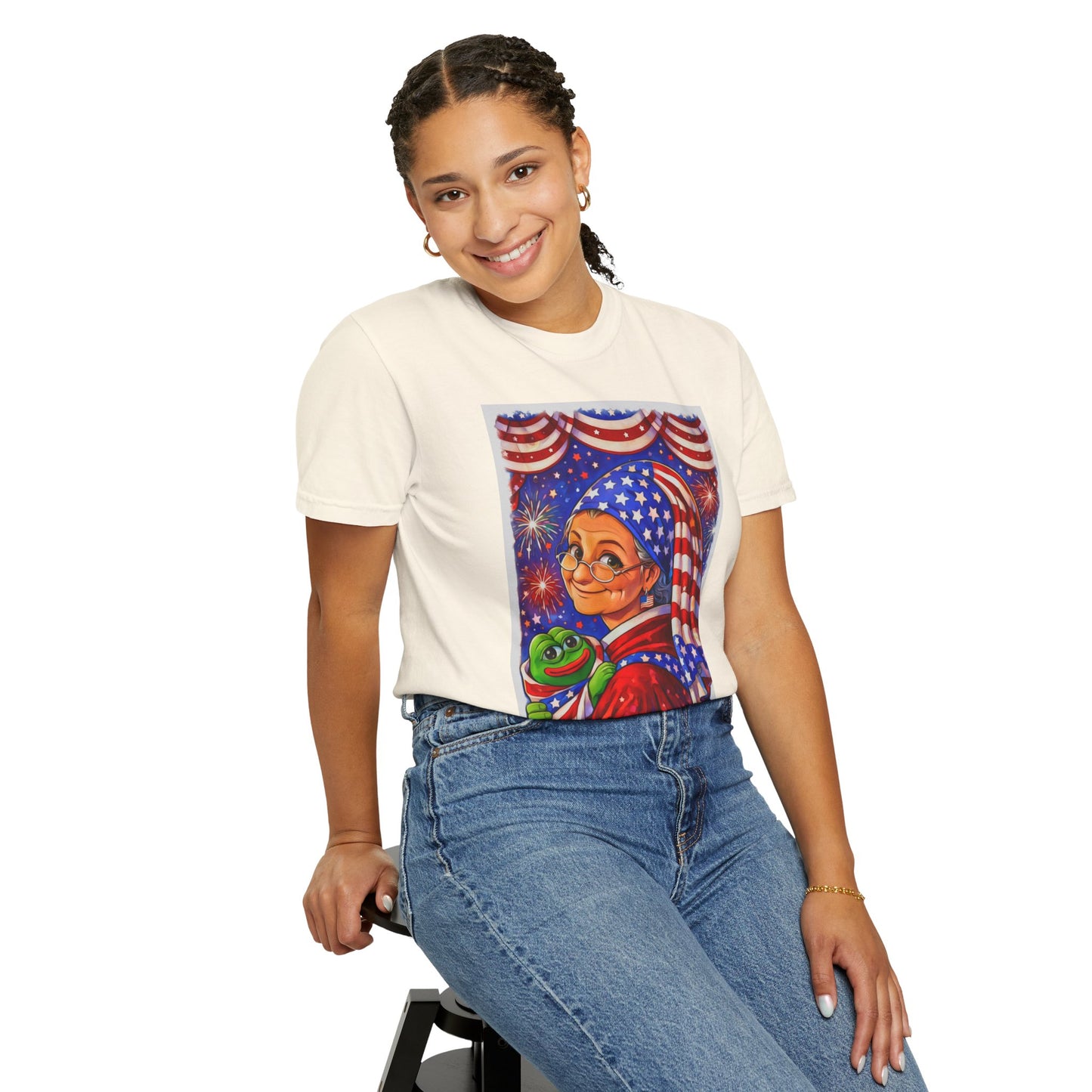 Grandmas Patriotic Original Gansta “OG Grannie” T-Shirt — American Flag Grandma w baby Pepe Graphic Tee