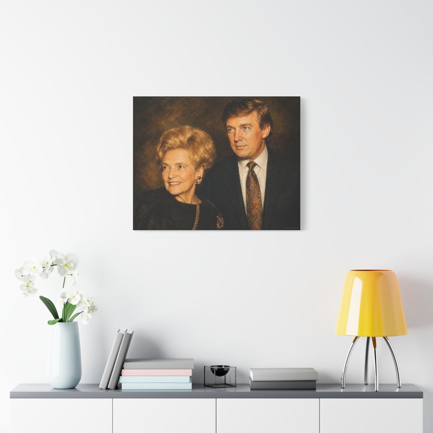 Trump with his Mom—Vintage Portrait Canvas Print — Classic Stretched Matte Wall Art