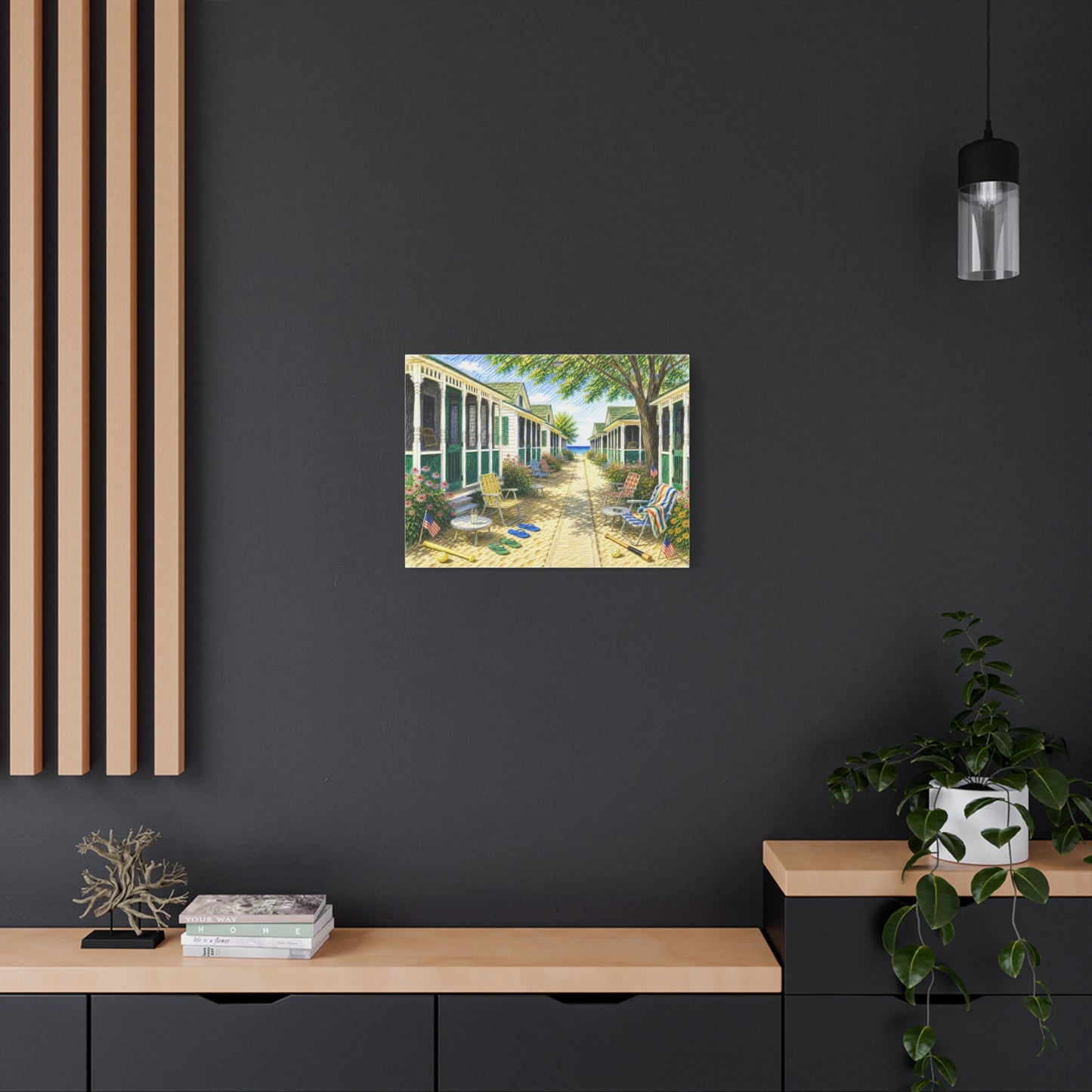 Beach Bungalow Path Americana Matte Canvas Wall Art — 1970’s Summer Seaside Bungalow Print