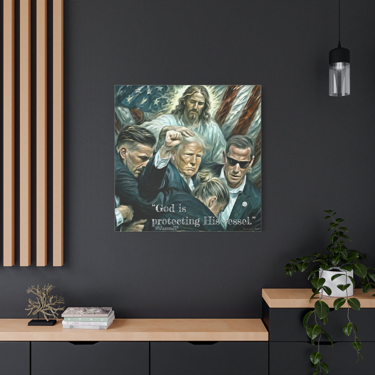 Jesus Blessing Trump— Patriotic Canvas Art — "God Is Protecting His Vessel"