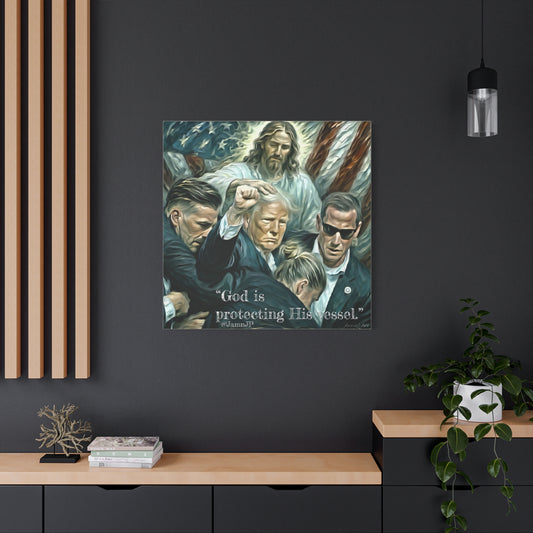 Jesus Blessing Trump— Patriotic Canvas Art — "God Is Protecting His Vessel"