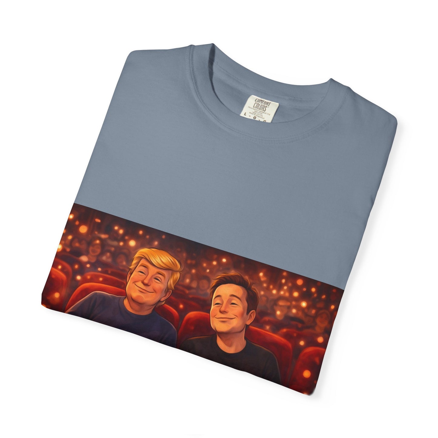 Trump & Elon—Movie Night Popcorn Tee — Cozy Cinematic Graphic T-Shirt