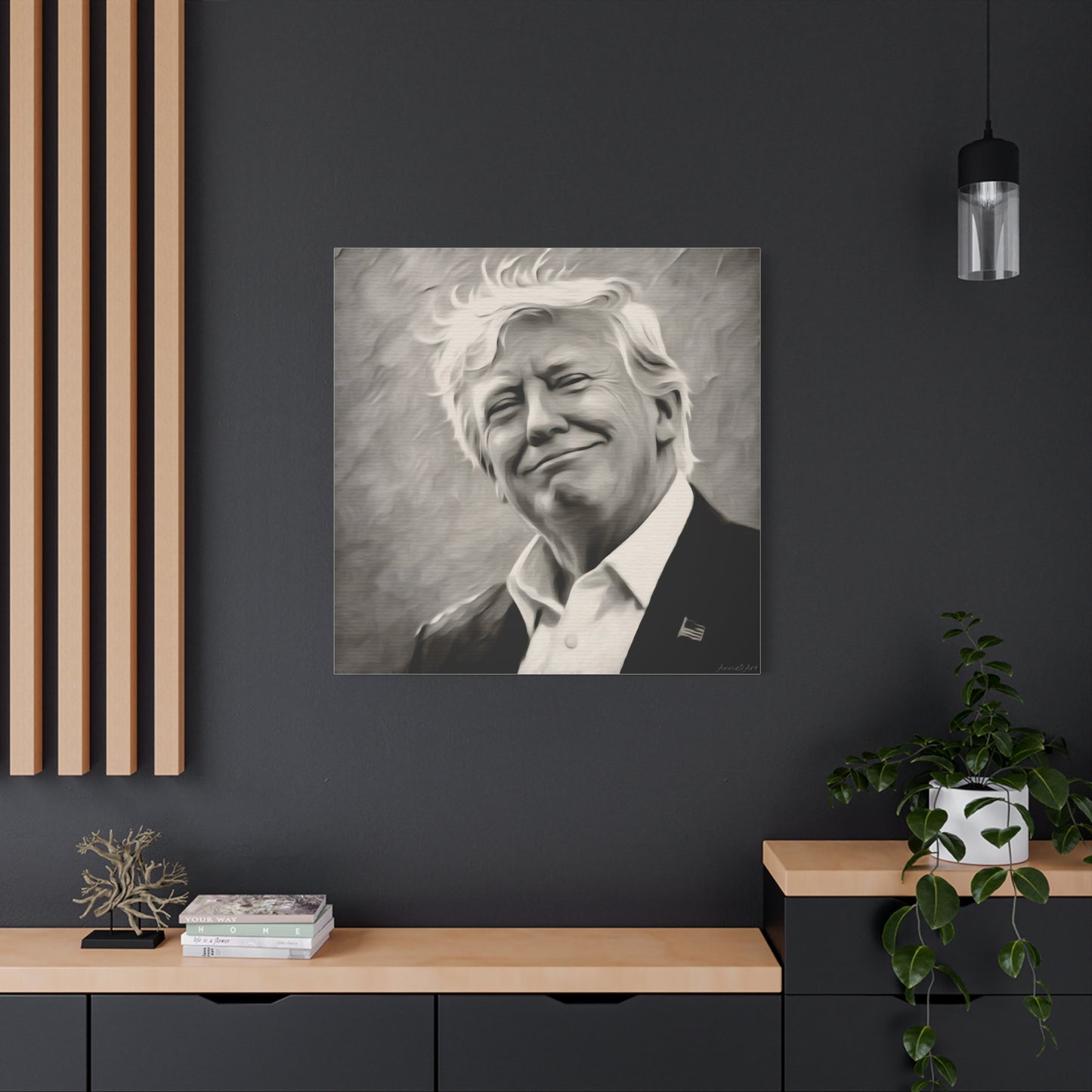 Trump Portrait B&W-Canvas Monochrome Oil-Style Wall Art