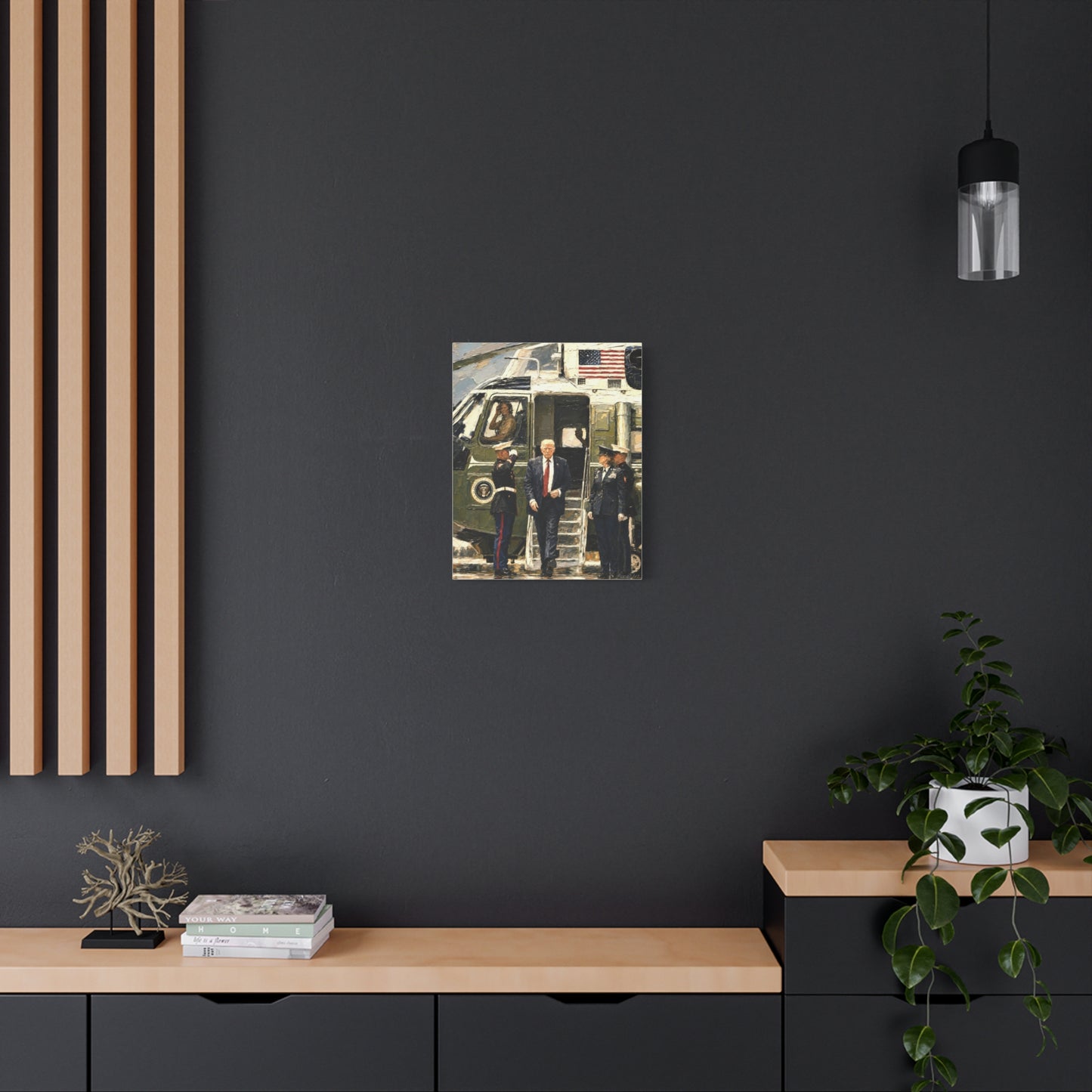 Presidential Arrival Canvas Print — Trump Disembarking Marine One, Matte Stretched Wall Art