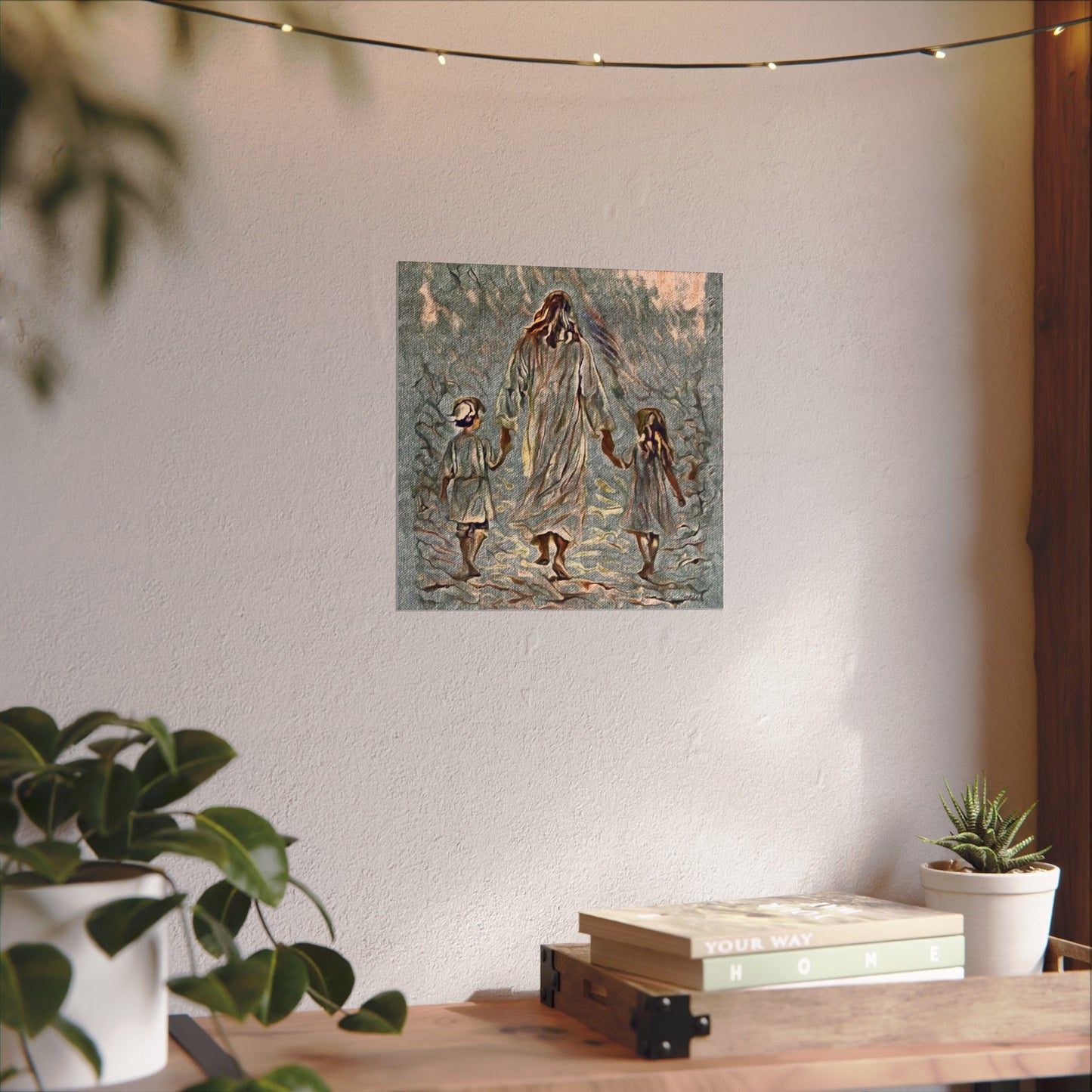 Jesus Walking With Children Poster — Textured Matte Wall Art