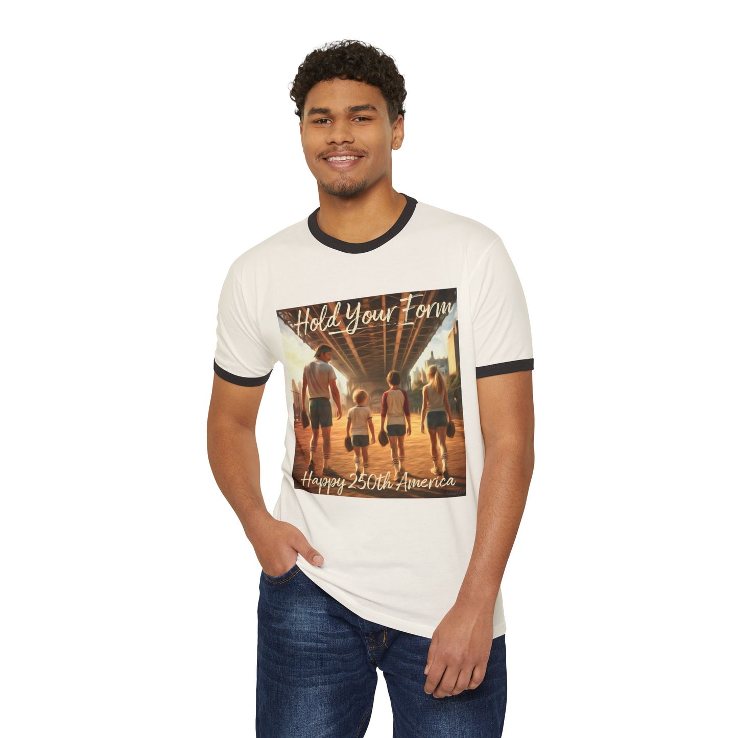 ‘Hold Your Form’ -250th America Vintage Beach Ringer Font & Back Design T-Shirt