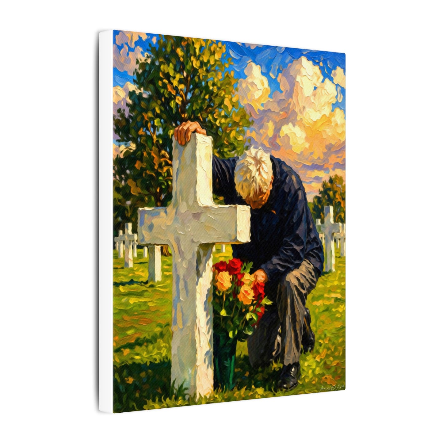 Memorial Prayer at WWII Grave Matte Canvas