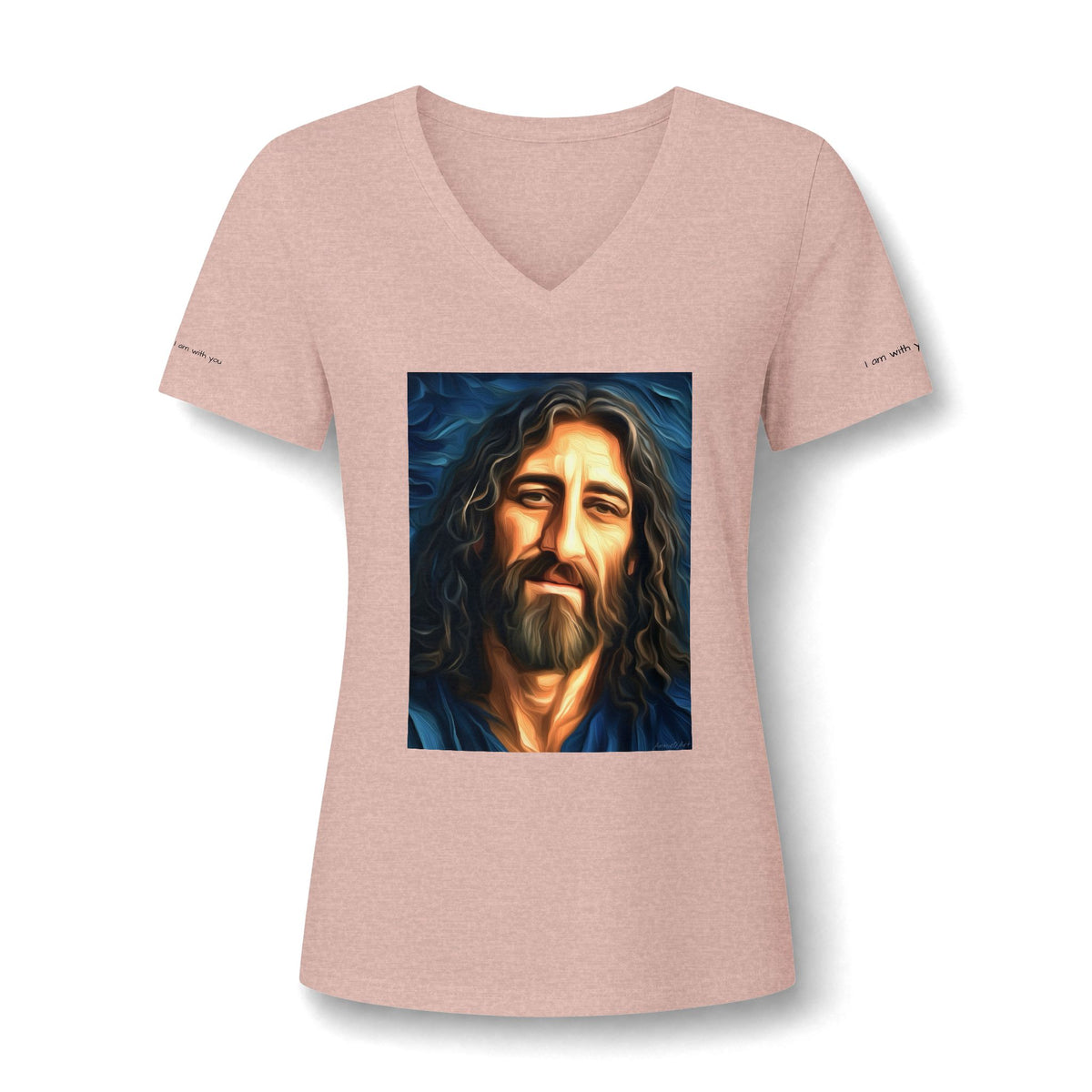 Women's V-Neck Tee — Stylized Jesus Portrait Graphic Tee