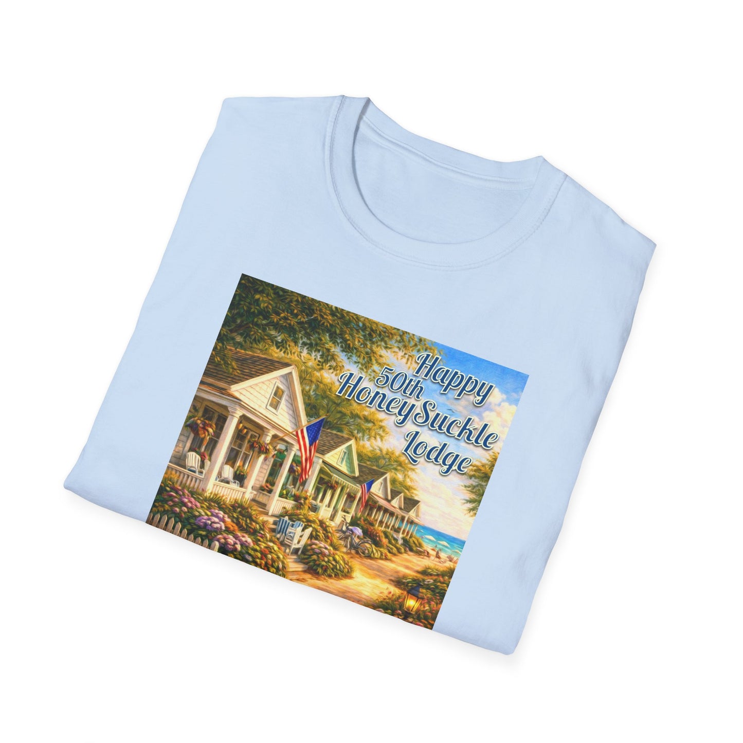 HoneySuckle Lodge 50th—America 250th Bungalow Path T-Shirt —Front & Back Design- Happy 250th Anniversary USA Patriotic Tee