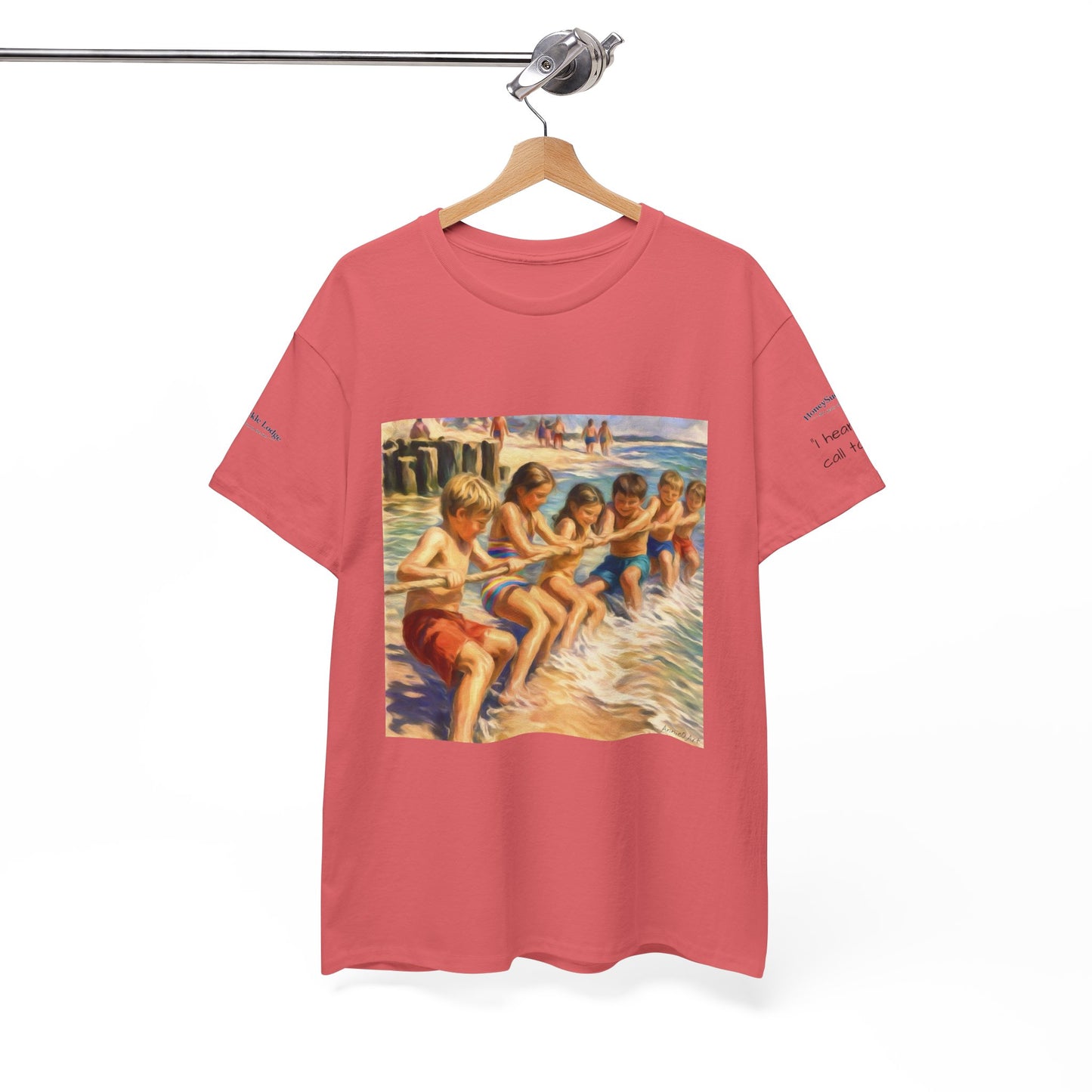 HoneySuckle Lodge Vintage Beach T-Shirt — "50+ years of fun in the sun" Retro Kids on Shore Design