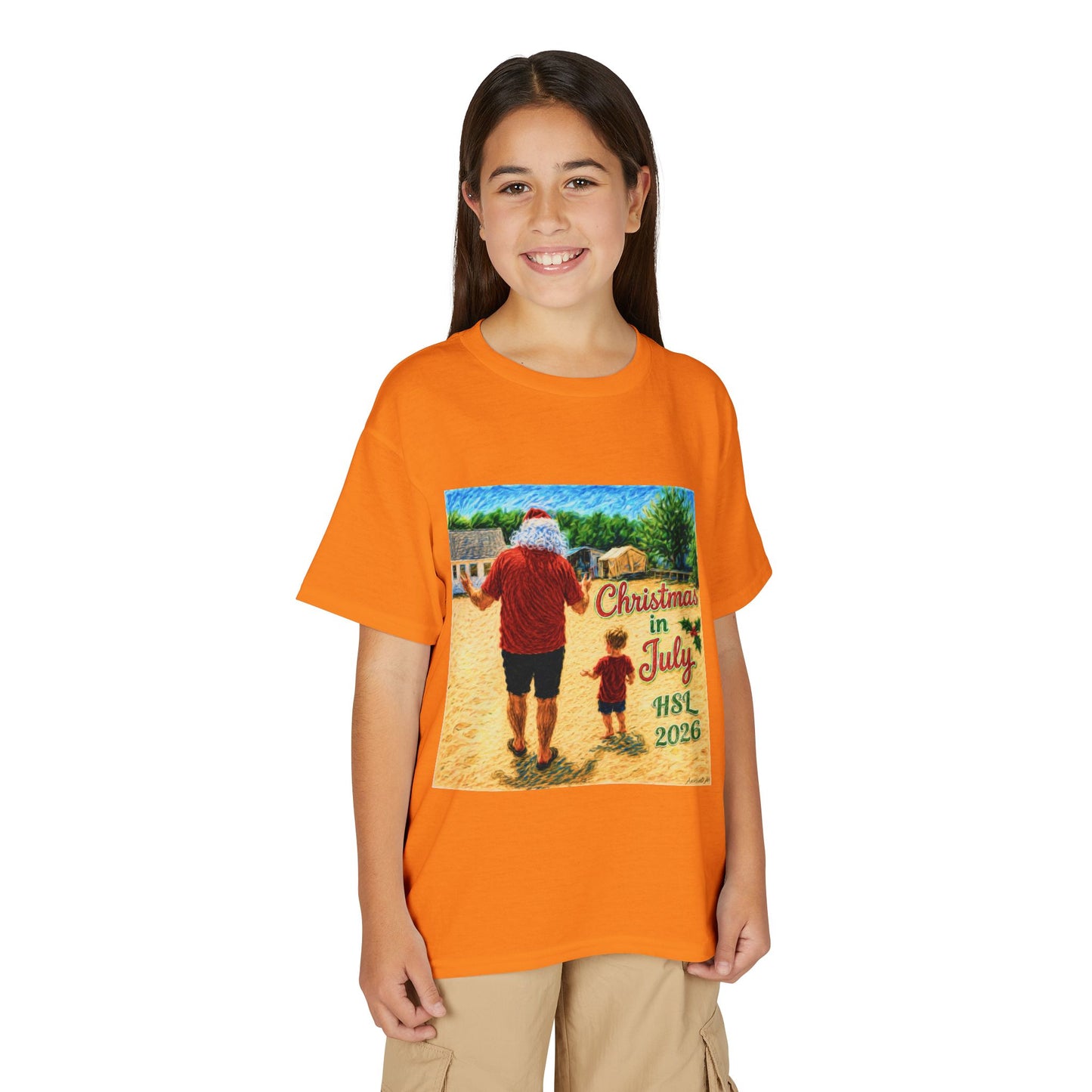 Youth T-Shirt — "Christmas in July" Beach Santa Kids Tee (HSL 2026)