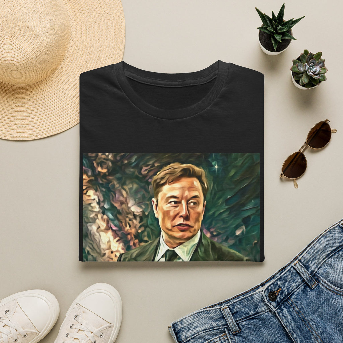 Elon Musk with Rocket— Graphic T-Shirt