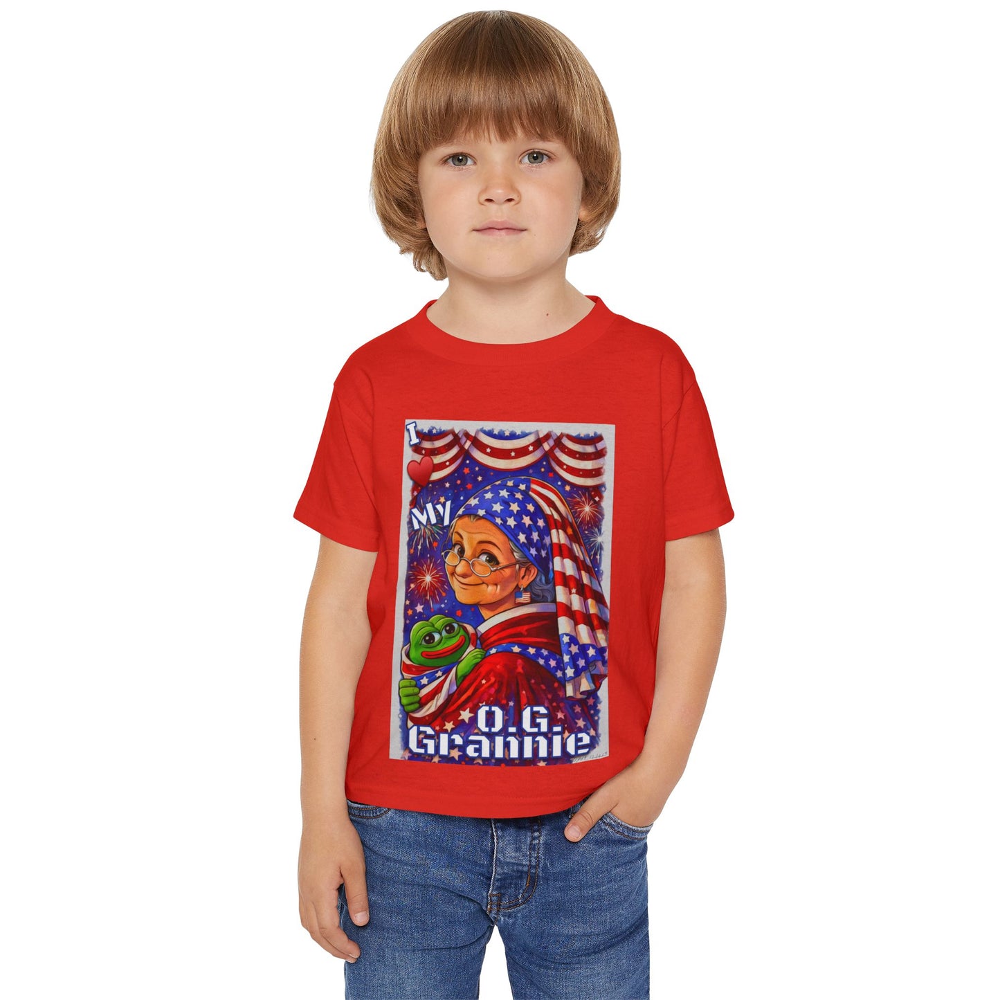 Grandma Anons for your Littles-“I ♥️ My OG Grannie” Toddler T‑Shirt — American Flag Grandma Design