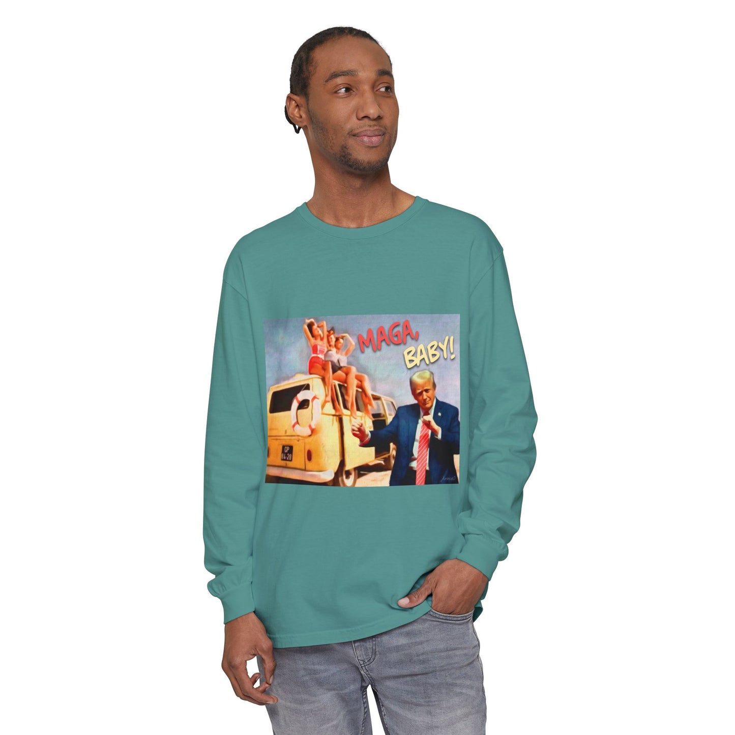 Being MAGA everywhere! Vintage Political Graphic Long Sleeve Tee — "MAGA Baby!" Design