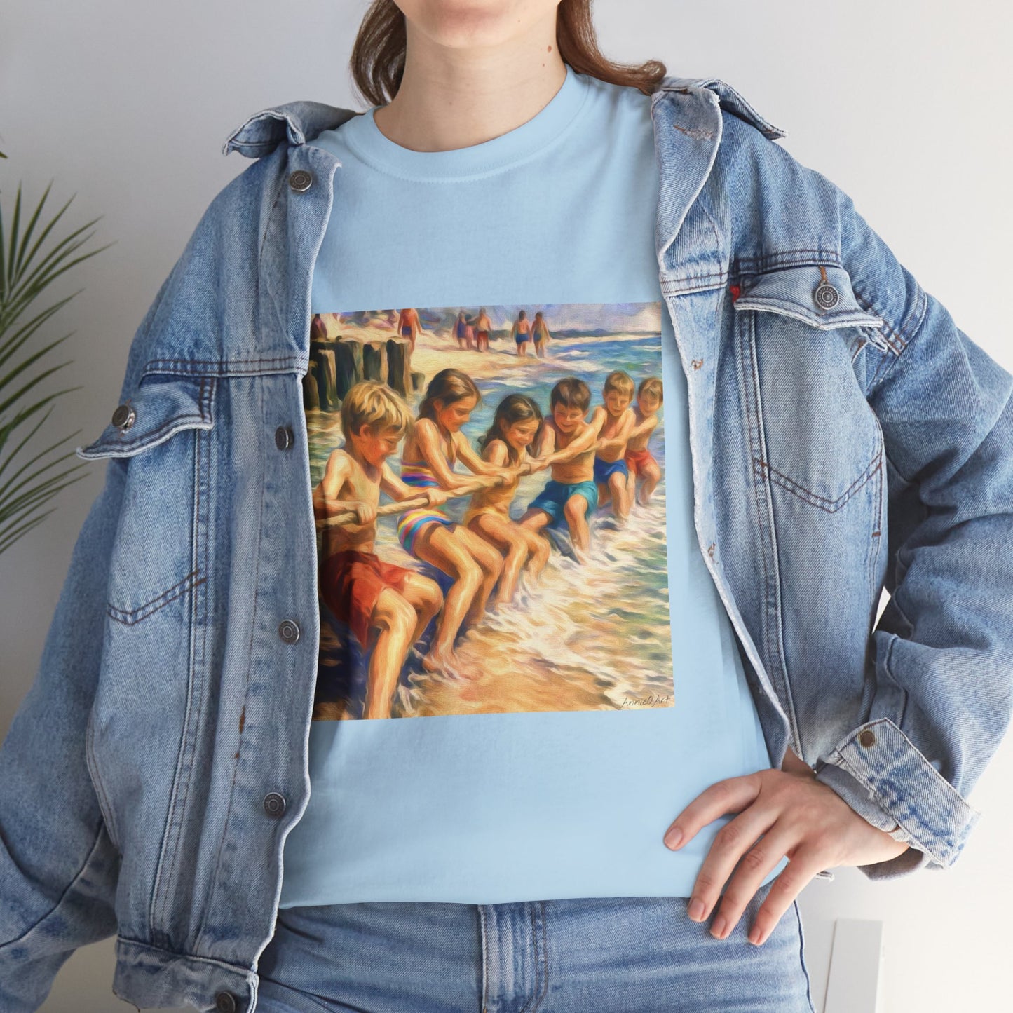 HoneySuckle Lodge Vintage Beach T-Shirt — "50+ years of fun in the sun" Retro Kids on Shore Design
