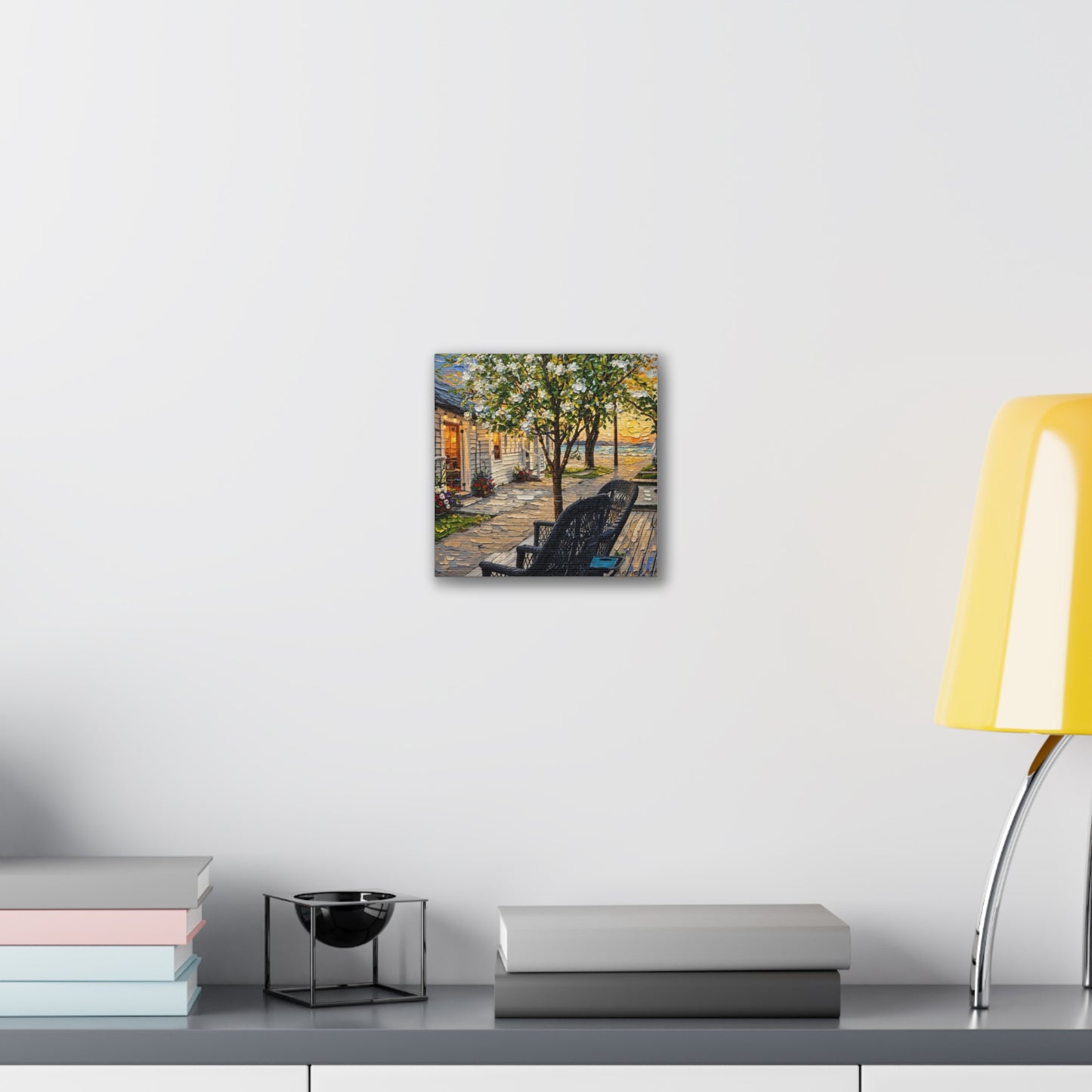 Bungalow Porch Canvas Wall Art — Sunny Cottage Sunset Stretched Canvas