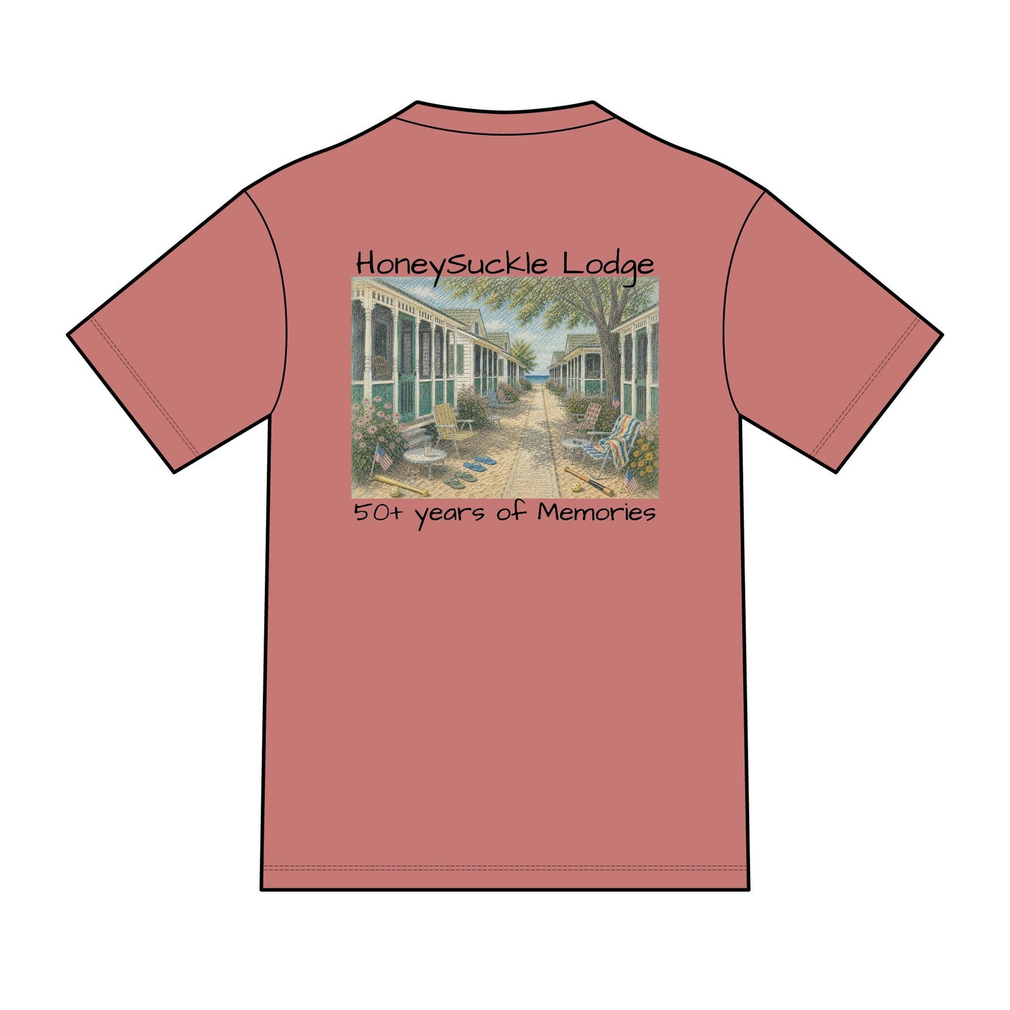 Vintage Americana Distressed Tee – "Happy 250th America!" Honeysuckle Lodge Souvenir T-Shirt