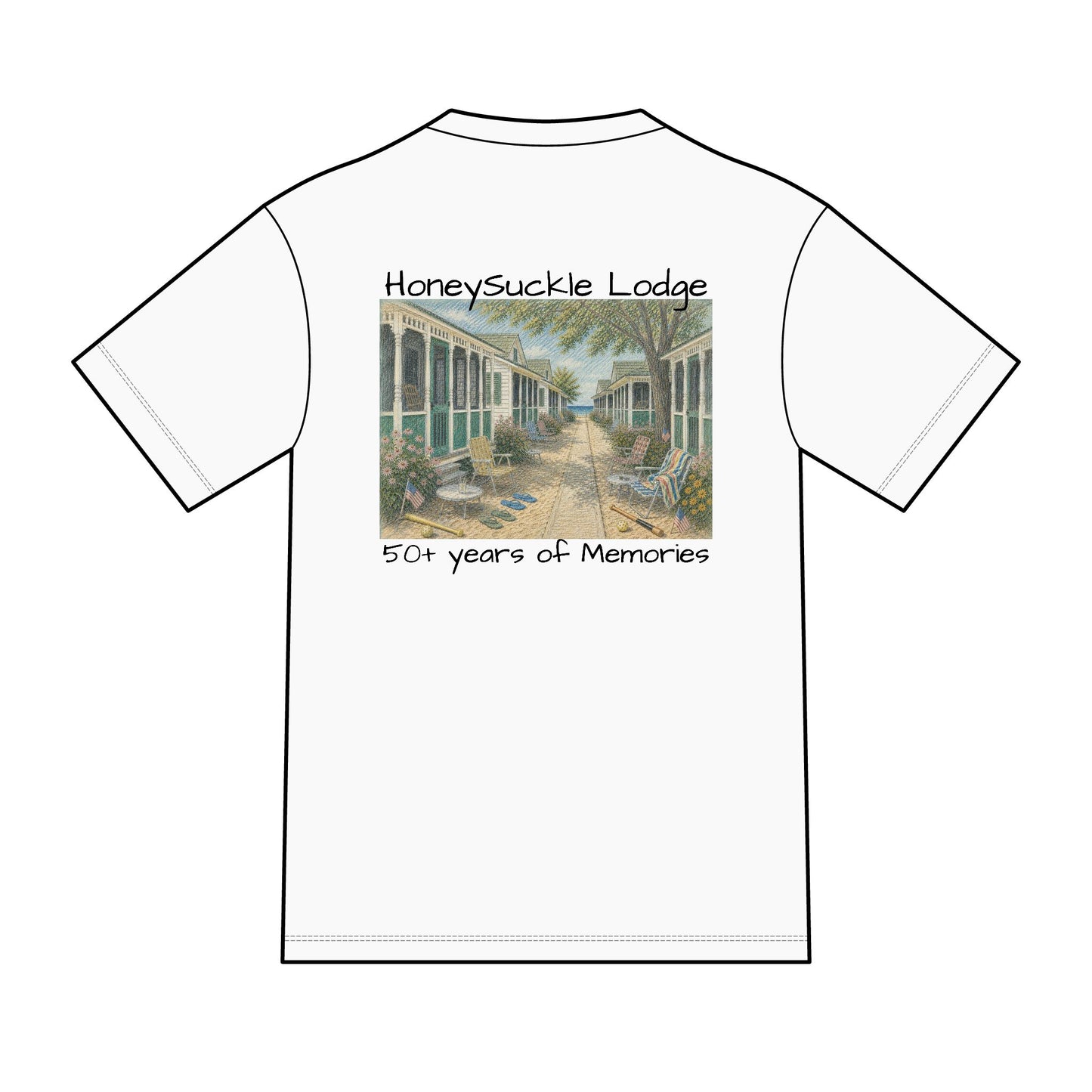 Vintage Americana Distressed Tee – "Happy 250th America!" Honeysuckle Lodge Souvenir T-Shirt