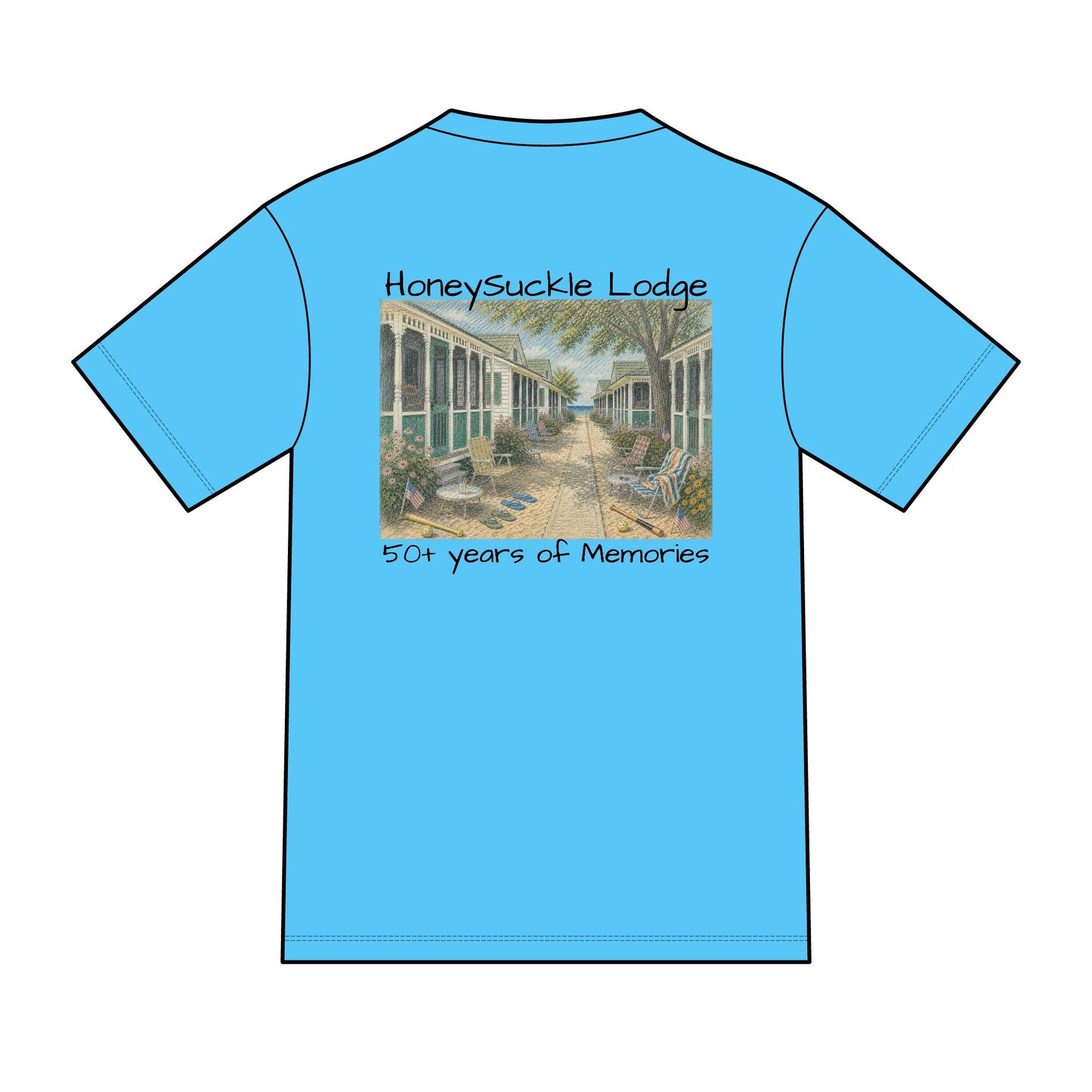Vintage Americana Distressed Tee – "Happy 250th America!" Honeysuckle Lodge Souvenir T-Shirt