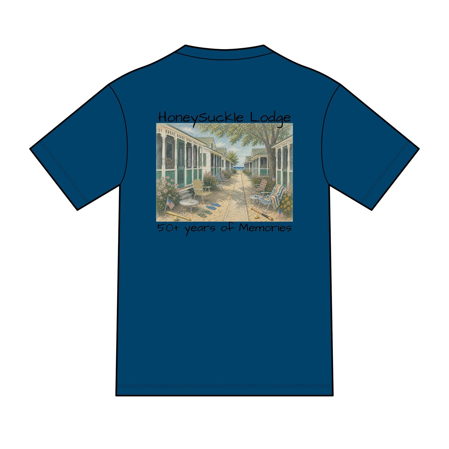Vintage Americana Distressed Tee – "Happy 250th America!" Honeysuckle Lodge Souvenir T-Shirt
