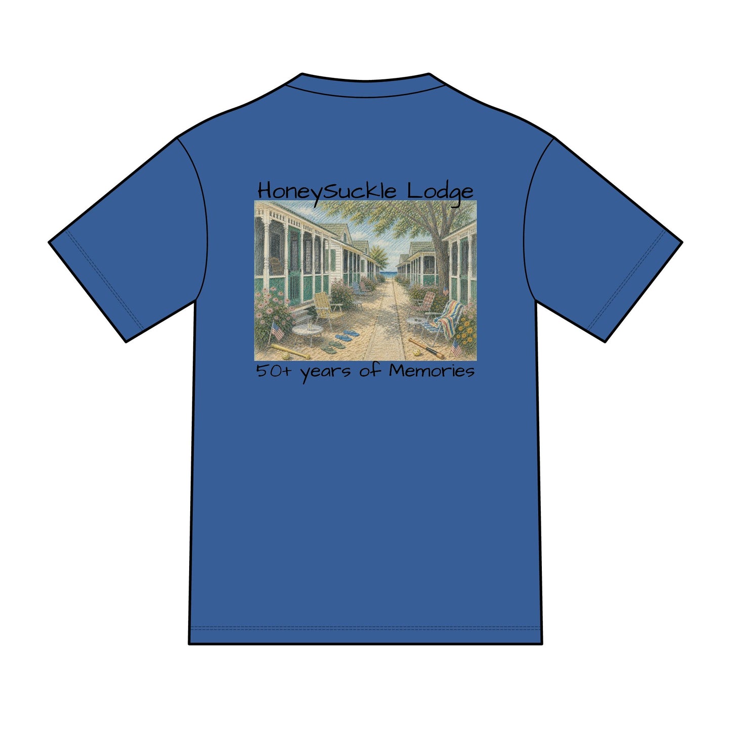 Vintage Americana Distressed Tee – "Happy 250th America!" Honeysuckle Lodge Souvenir T-Shirt
