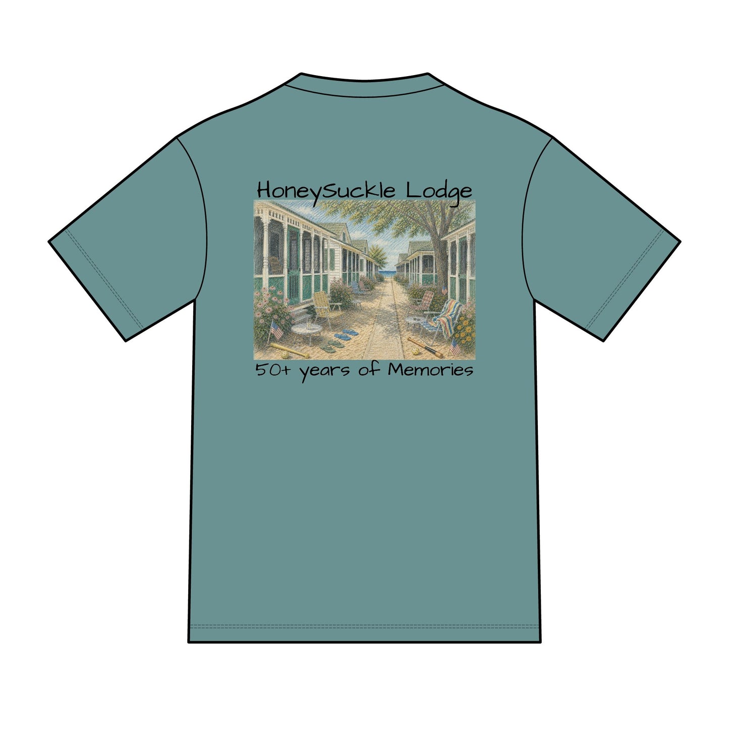 Vintage Americana Distressed Tee – "Happy 250th America!" Honeysuckle Lodge Souvenir T-Shirt