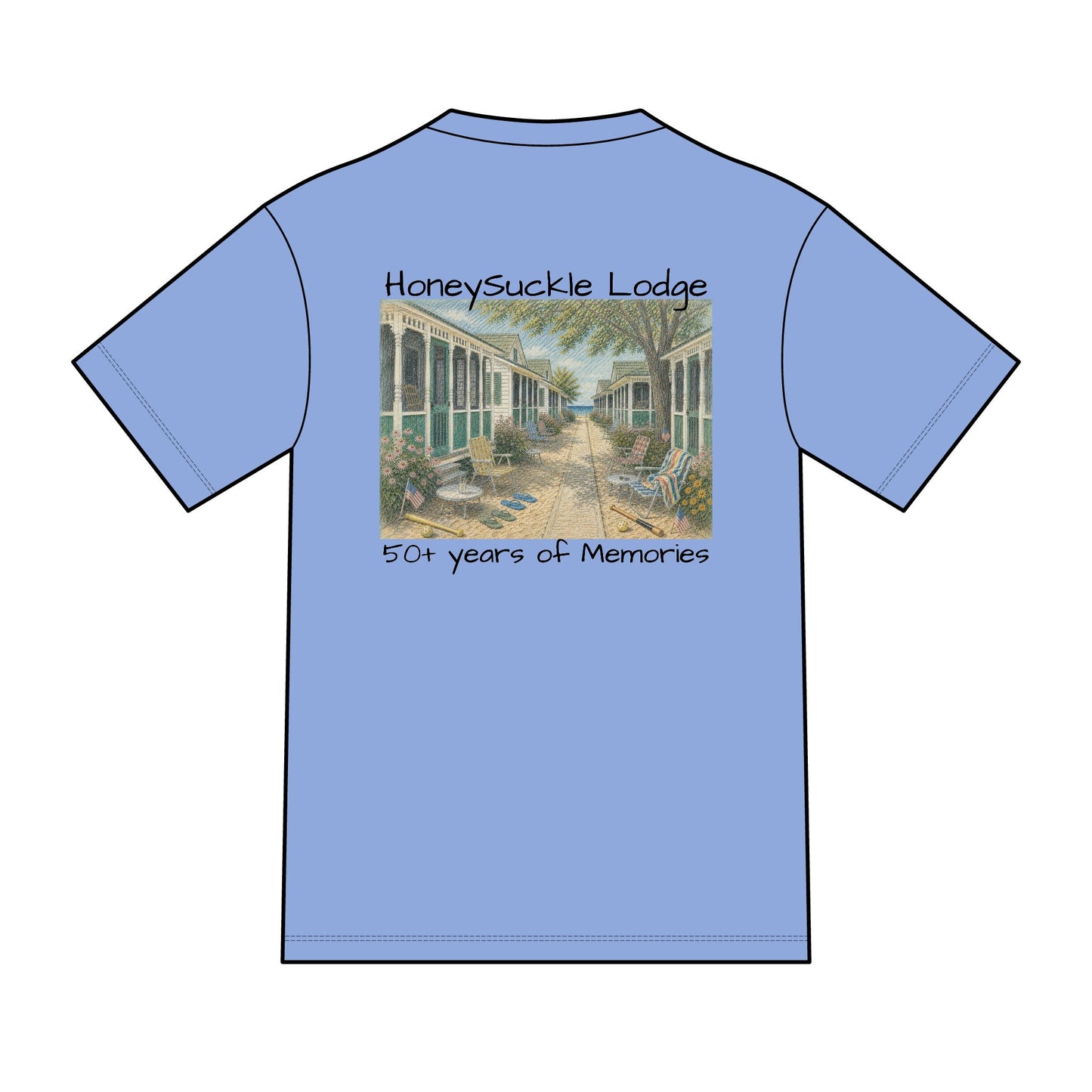 Vintage Americana Distressed Tee – "Happy 250th America!" Honeysuckle Lodge Souvenir T-Shirt