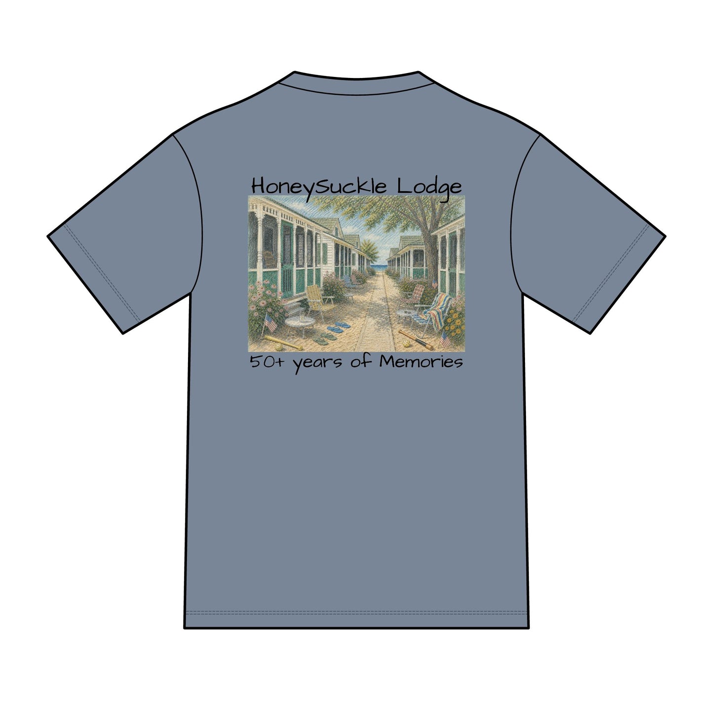 Vintage Americana Distressed Tee – "Happy 250th America!" Honeysuckle Lodge Souvenir T-Shirt