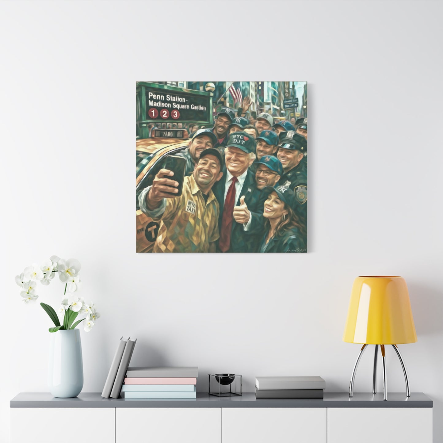 NYC❤️DJT—Trump New York Taxi Selfie Matte Canvas Wall Art — Stretched 1.25"