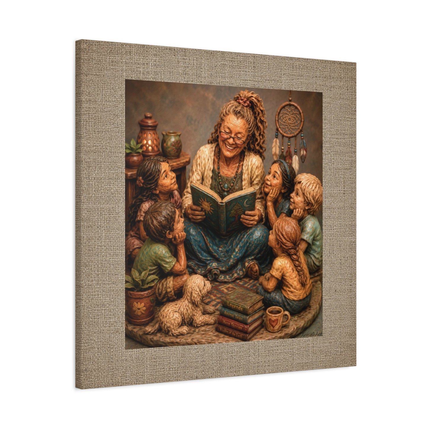 Storytime Grandma Canvas Wall Art — Grandma Reading to Children Matte Stretched Canvas