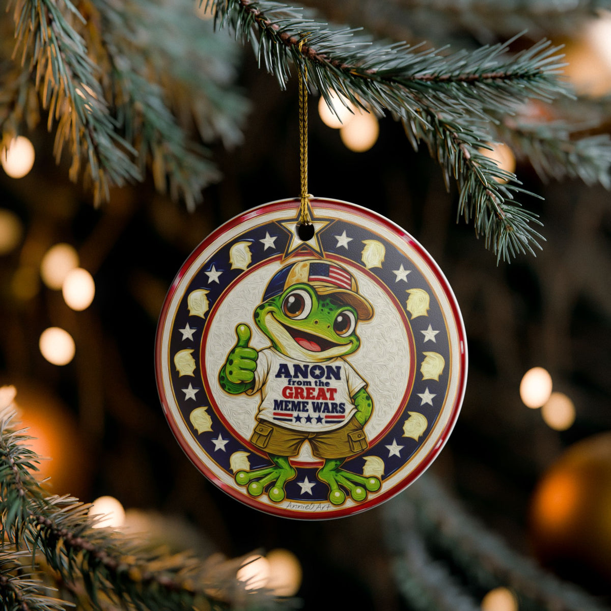Ceramic Ornament — Frog 'Anon From the Great Meme Wars' Patriotic Holiday Decoration