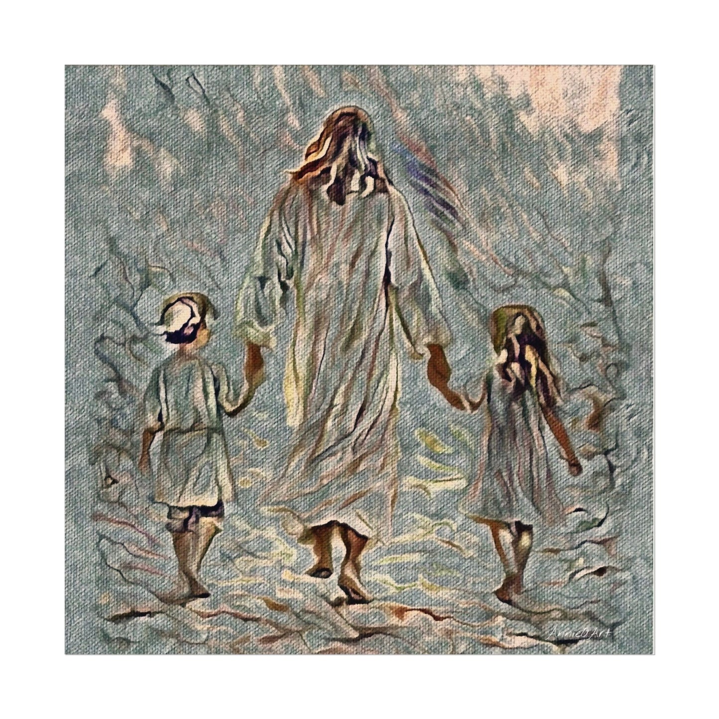 Jesus Walking With Children Poster — Textured Matte Wall Art