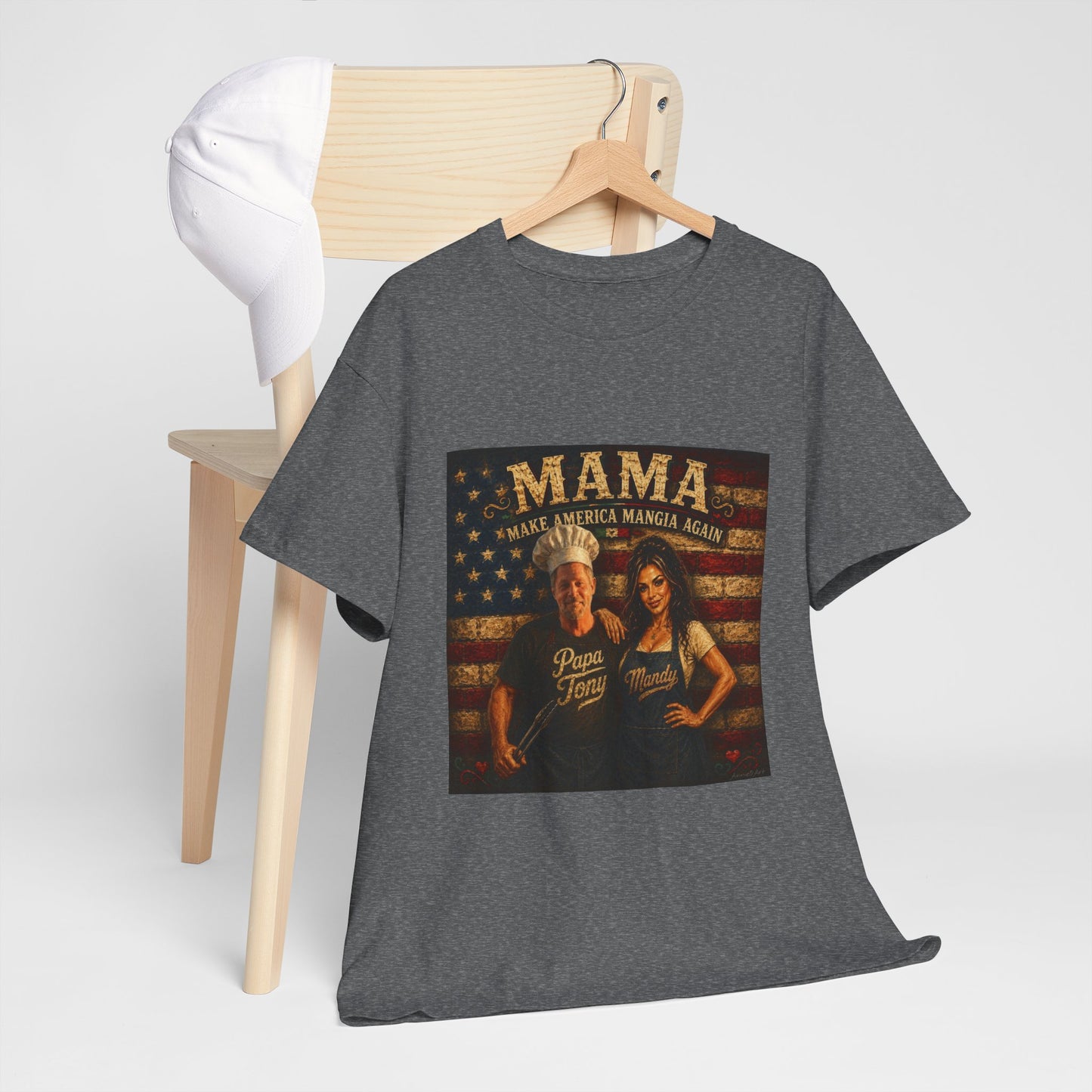 CUSTOM for MANDY—Mama Pizza Team T-Shirt — Retro American Flag Pizza Chef Graphic Tee