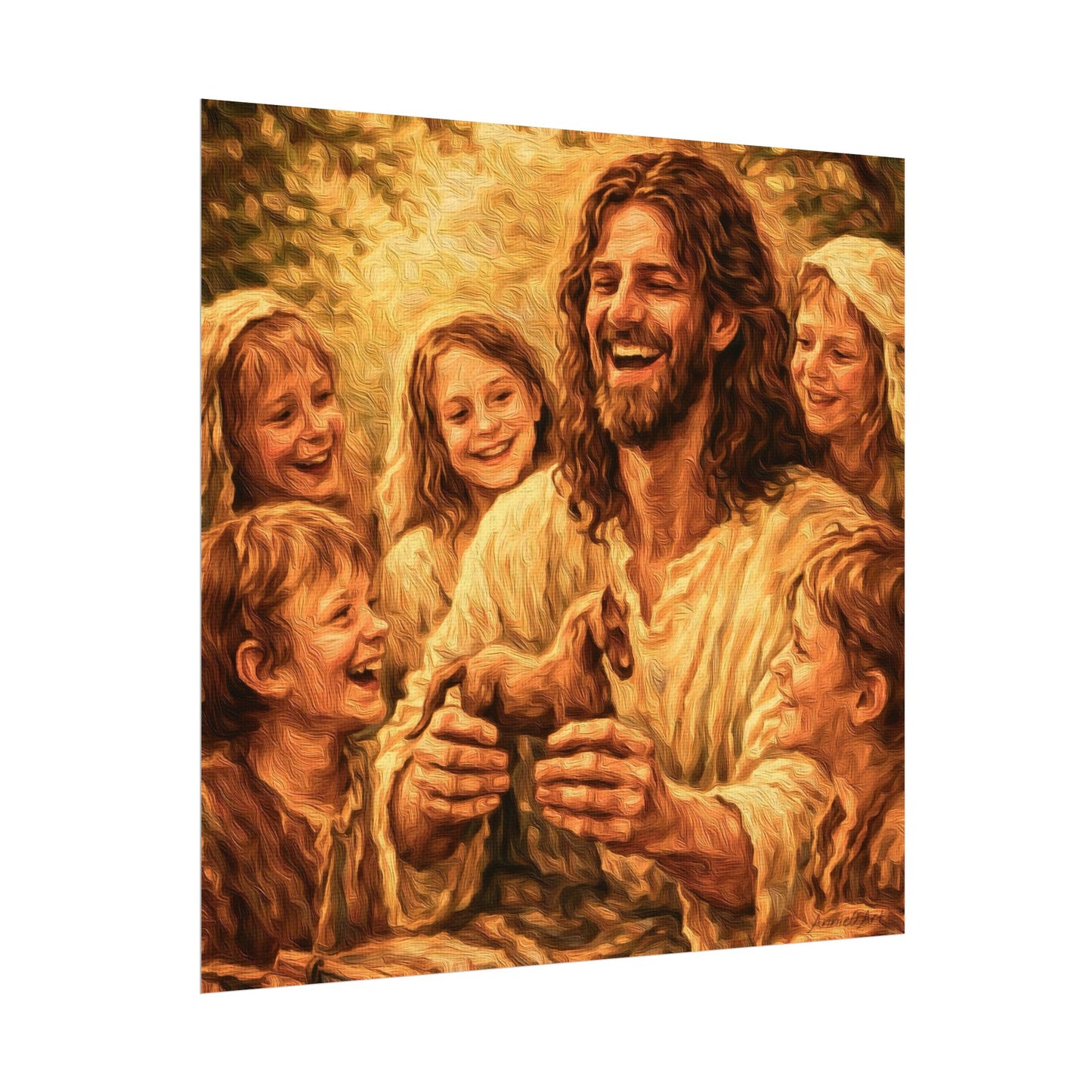 Jesus with Children Watercolor Poster — Textured Matte Religious Wall Art