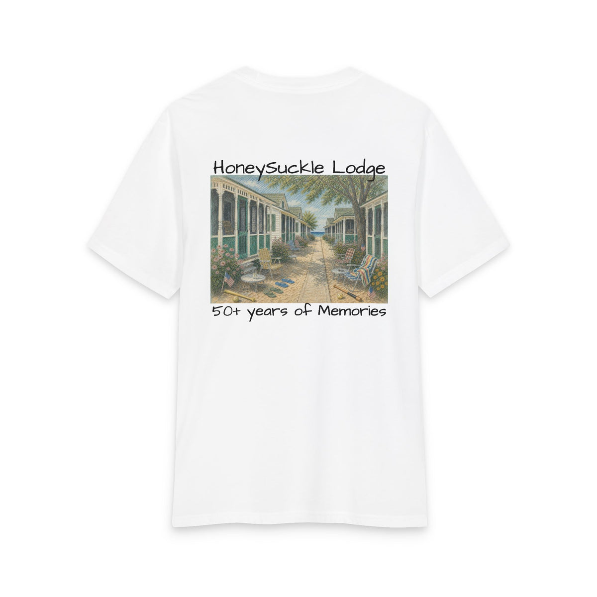 Vintage Americana Distressed Tee – "Happy 250th America!" Honeysuckle Lodge Souvenir T-Shirt