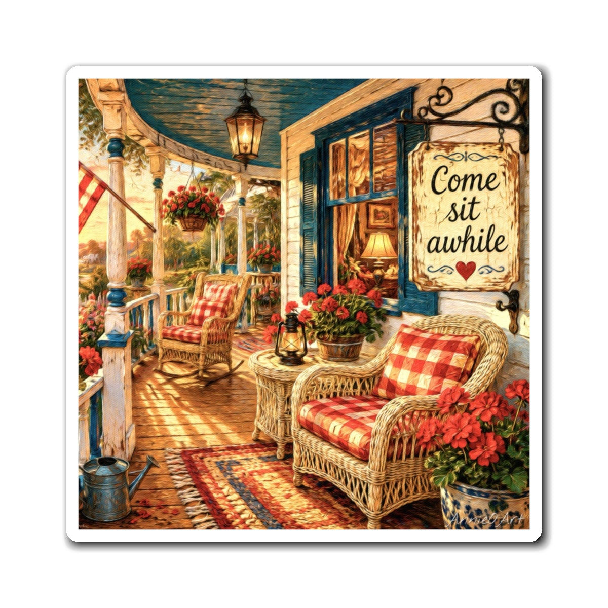 Porch Welcome Magnet — "Come Sit Awhile" Rustic Home Décor Fridge Magnet