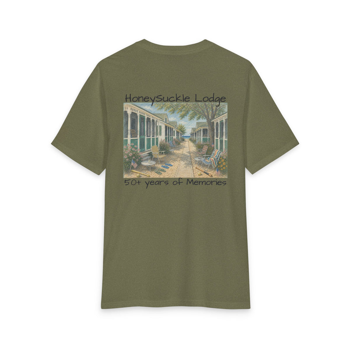 Vintage Americana Distressed Tee – "Happy 250th America!" Honeysuckle Lodge Souvenir T-Shirt
