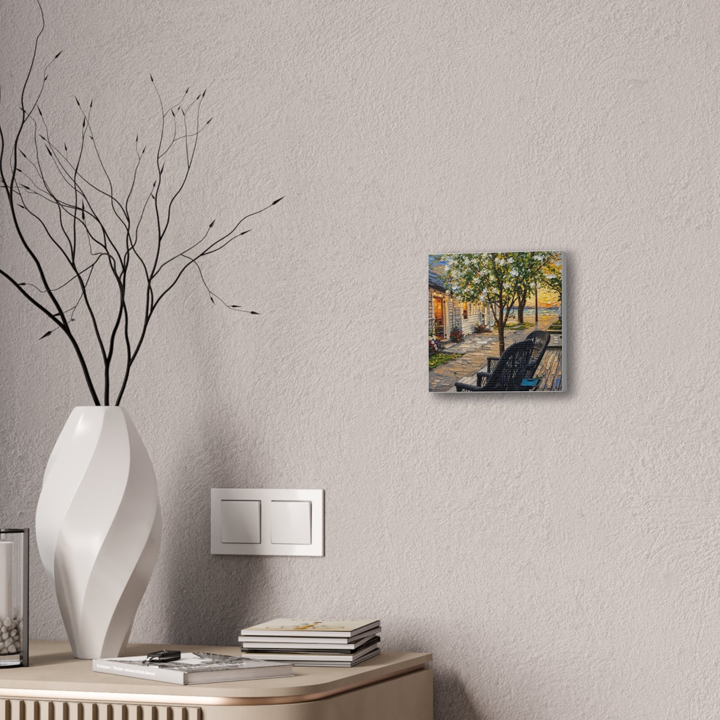 Bungalow Porch Canvas Wall Art — Sunny Cottage Sunset Stretched Canvas