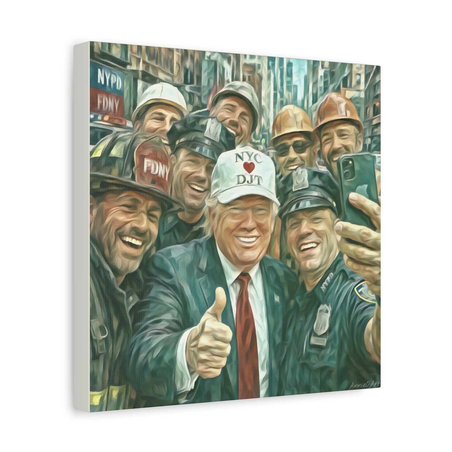 Trump ‘NYC❤️DJT’ - THE Blue-Collar-Billionaire w/ NYC Working Guys —Matte Canvas Print