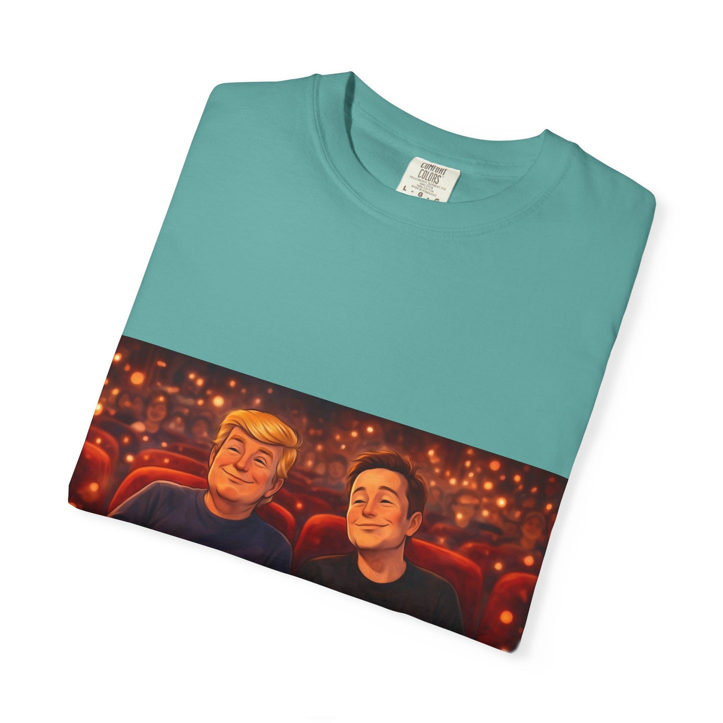Trump & Elon—Movie Night Popcorn Tee — Cozy Cinematic Graphic T-Shirt