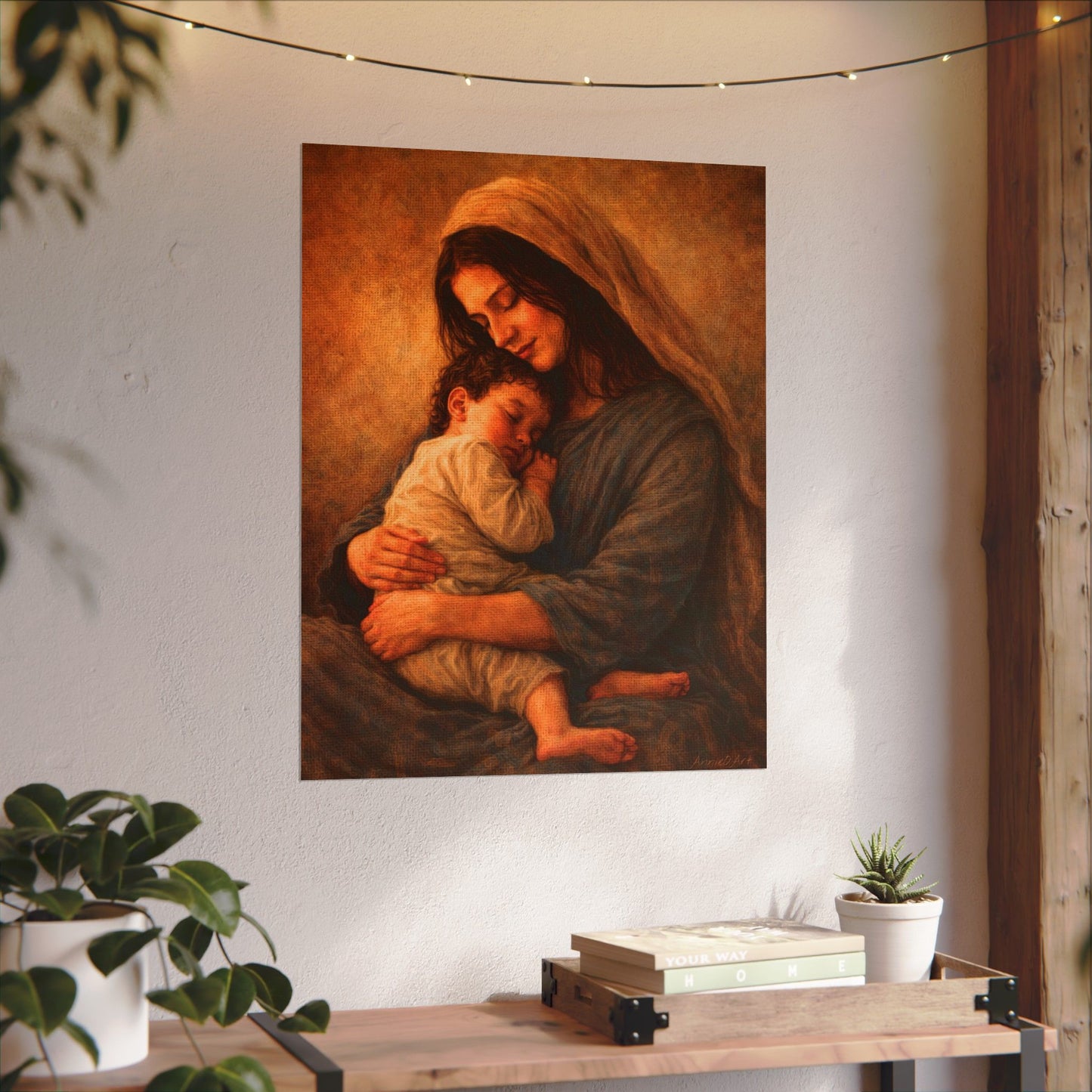 Madonna and Child Watercolor Poster — Textured Matte Religious Art Print