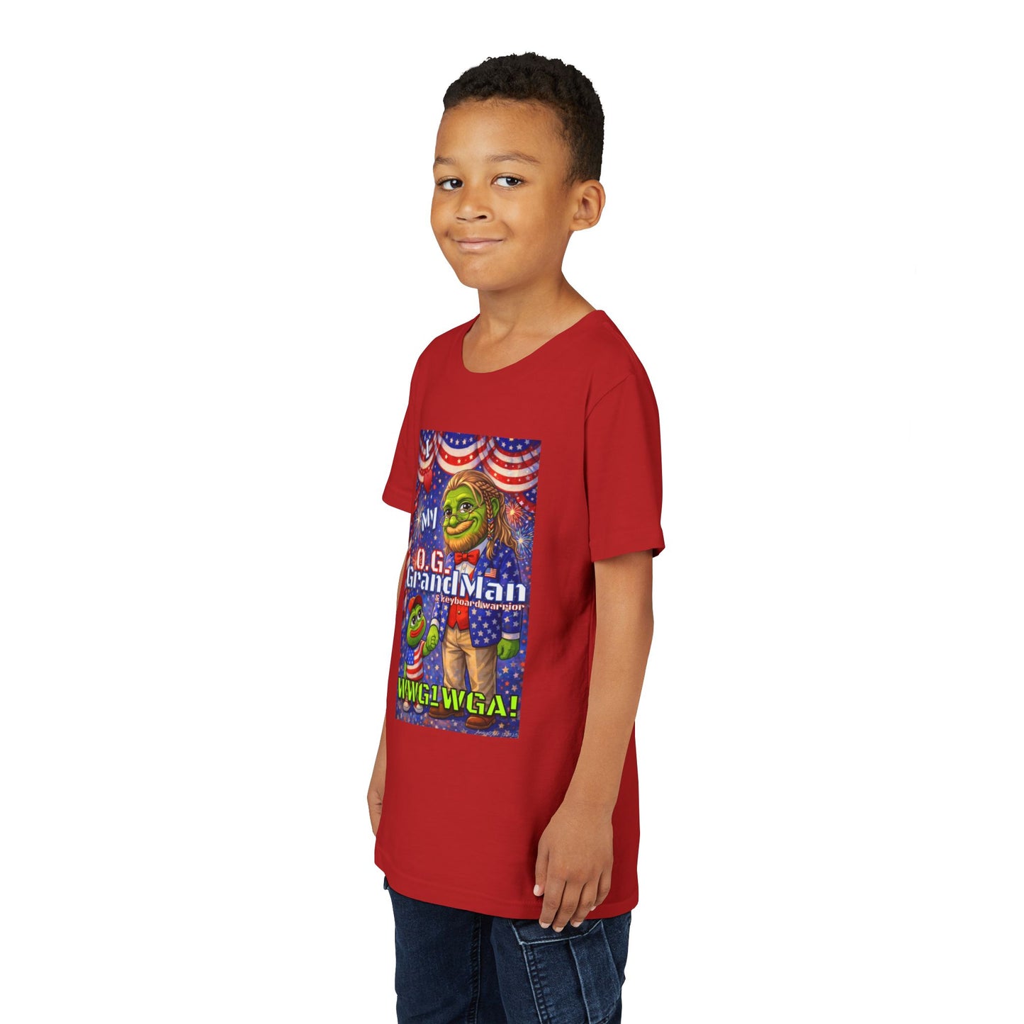 GrandMan/Grandpa Keyboard Warriors for your Littles - “I ♥️ My O.G. GrandMan" Patriotic Pepe WWG1WGA Kids T-Shirt