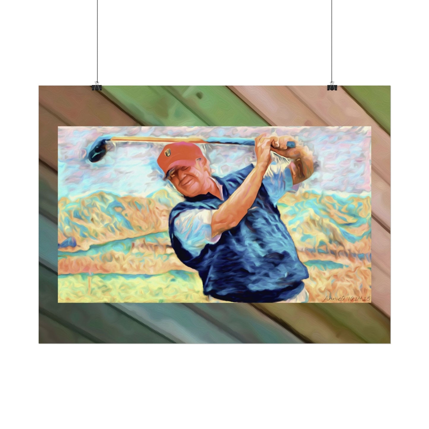 Golf Swing Trump Watercolor Poster — Textured Matte Sports Art Print